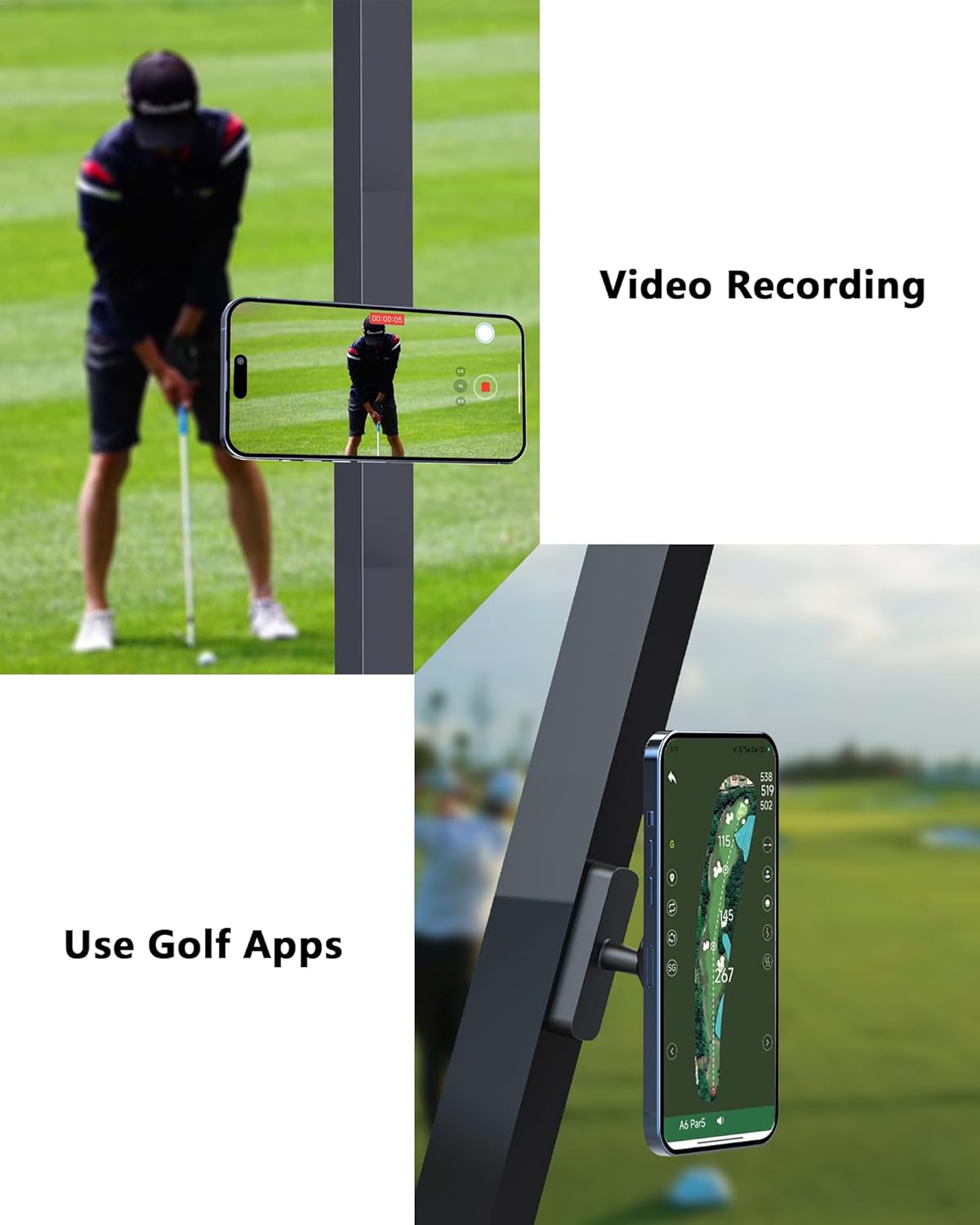 Magnetic Golf Cart Phone Holder：360 ° Rotatable Anti Shake Alloy Phone Mount Compatible with Mag-Safe iPhone 16-12 - Golf Cart Accessories Suitable for EZGO, Club Car, Yamaha, Icon