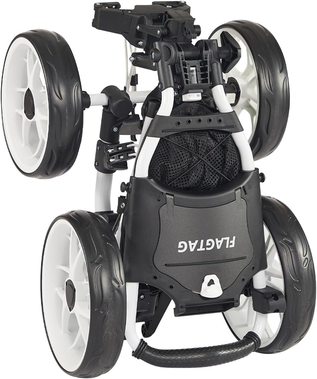 Golf Push Cart 4-Wheels,Folding Golf Cart, Golf Pull cart with Cup Holder,Umbrella Holder,Cooler Bag, Foldable with one-Click,Handle Height Adjustable,Drink Holder,Walking Push cart