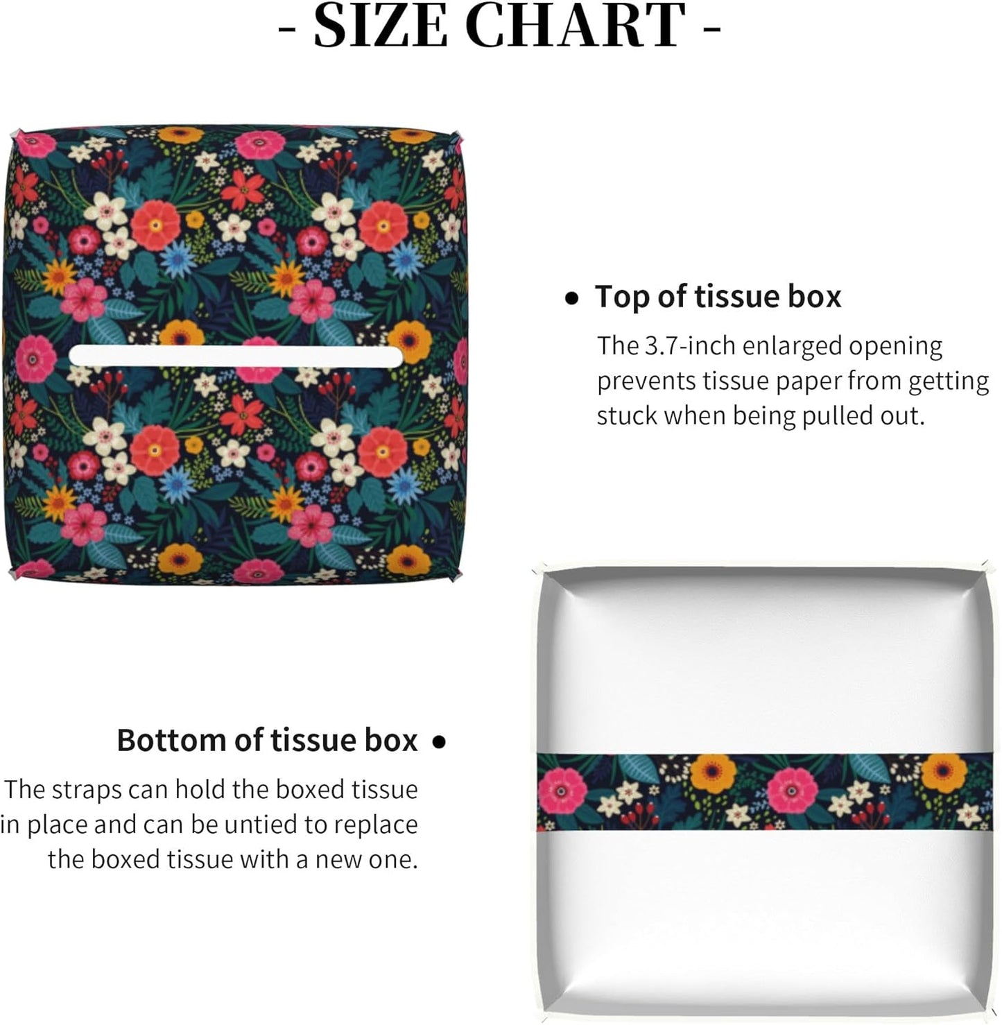 Colorful Flowers and Leaves Tissue Box Cover Leather Tissue Box Holder Square Facial Paper Organizer Dispenser for Bathroom Kitchen Bedroom Vanity Countertop Night Stands