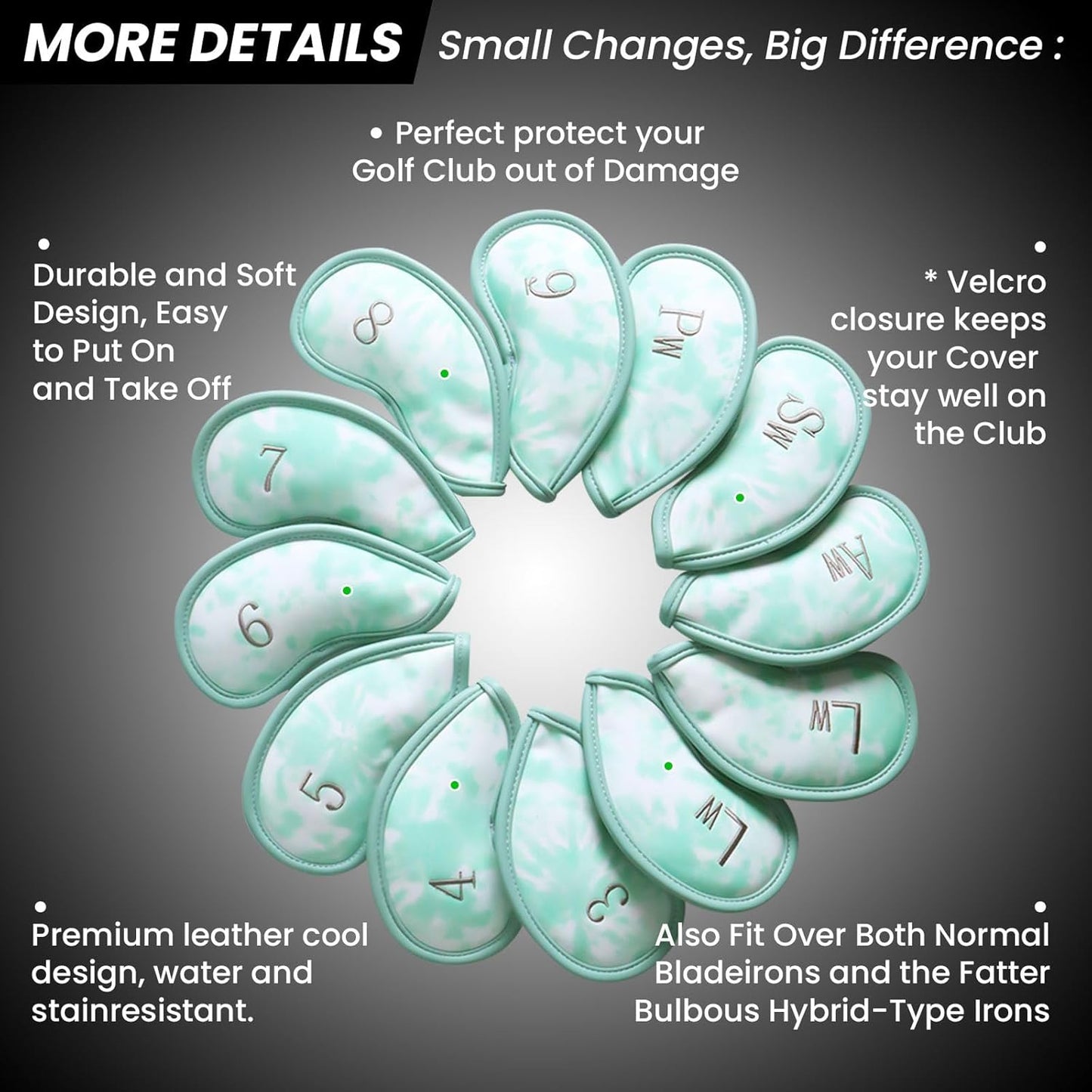 Golf Club Covers Iron Value 12 Pack Stylish Synthetic Leather Headcover, Embroidery Numbers Head Covers Universal Protector Fit Main Iron Wedge Clubs, Accessories Travel for Men Women