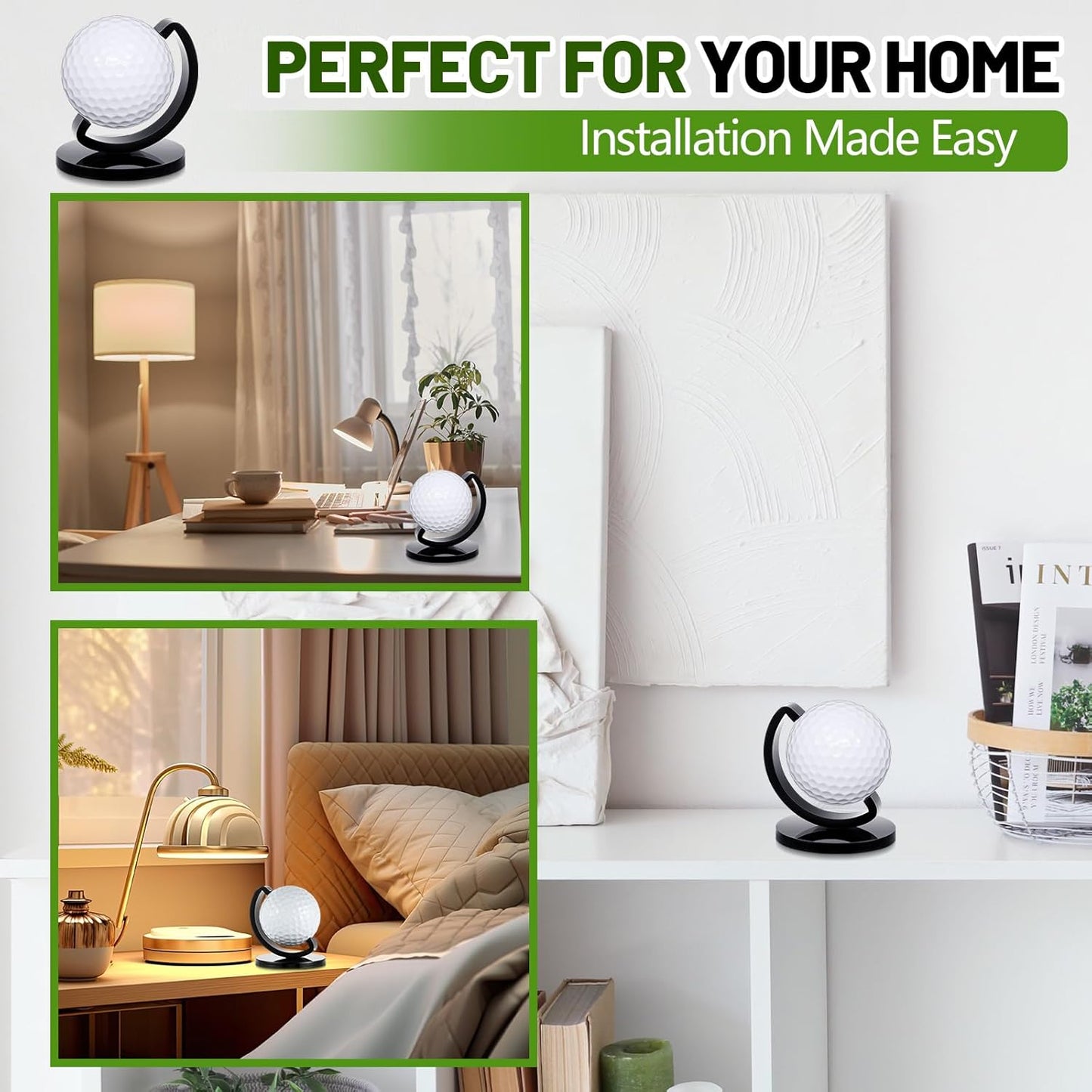 Wenqik 2 Pcs Globe Shaped Golf Ball Display Stand Tabletop Acrylic Ball Holder Single Hole Frame Case for Desk Bookshelf Bookcase Shelf Mantel Decor, Christmas Golf Gift for Dad, Grandfather (Black)