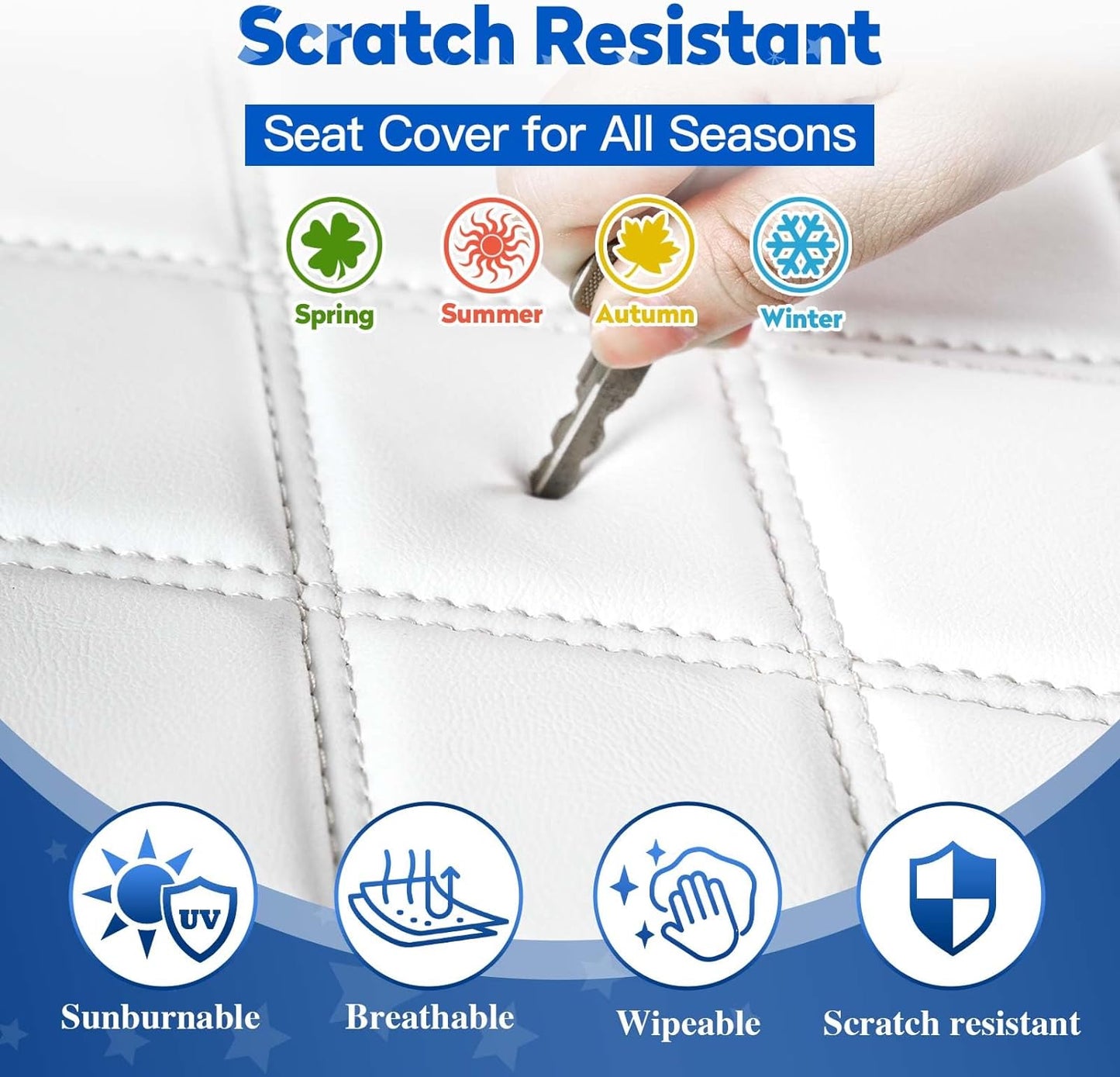 NOKINS Golf Cart Seat Covers Fit Club Car Precedent/DS/EZGO RXV/TXT/Yamaha Drive Aftermarket Standard Rear Seat Cushion, No Stapler, Multiple Colors&Breathable (White&Black)