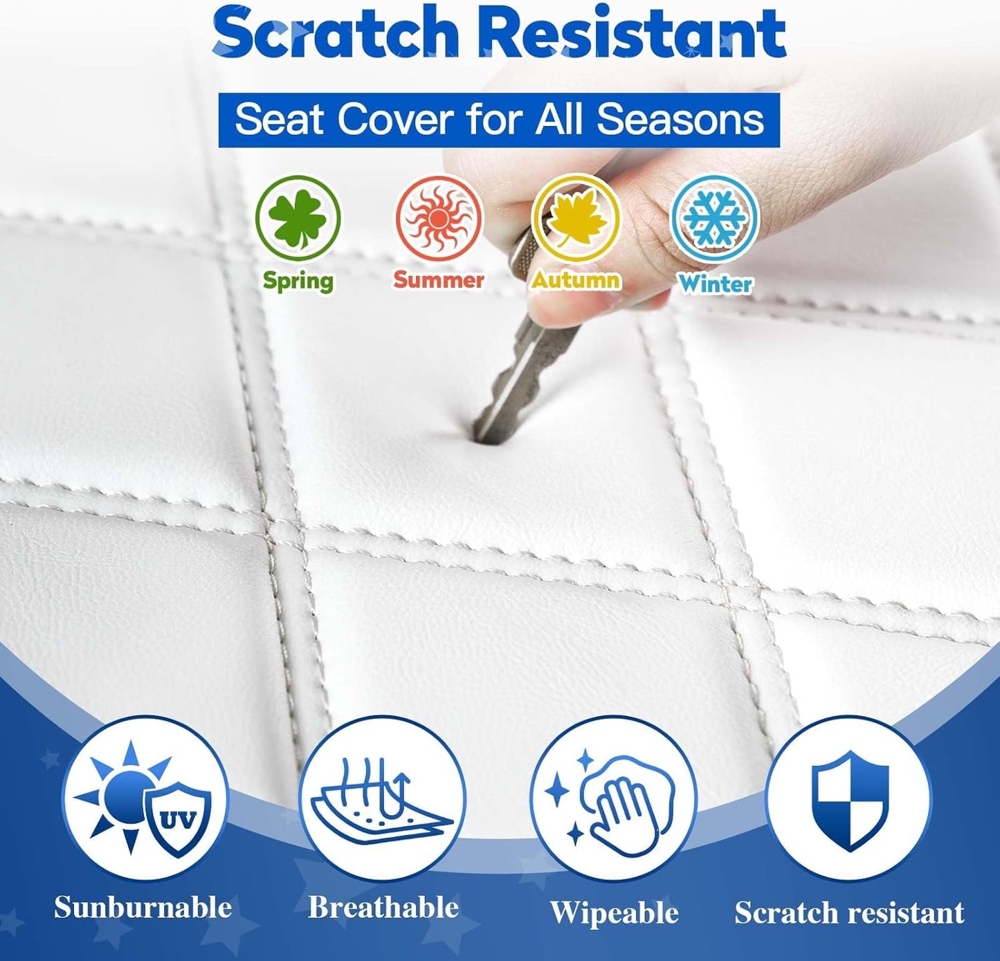 NOKINS Golf Cart Diamond Seat Covers Kit, Fit for EZGO TXT 1994-2013/EZGO RXV OEM Standard Front Seat Cushion, Golf Cart Vinyl Seat Cover, No Nails Required (White and Black)