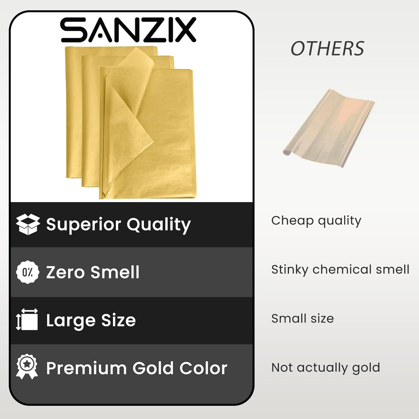 SANZIX 120 Sheets Gold Tissue Paper for Gift Bags 14" x 20" - Metallic Gold Tissue Paper Bulk for Christmas Gifts, Gold Party & Wedding Decorations - Gold Christmas Wrapping Paper Holiday Xmas Décor