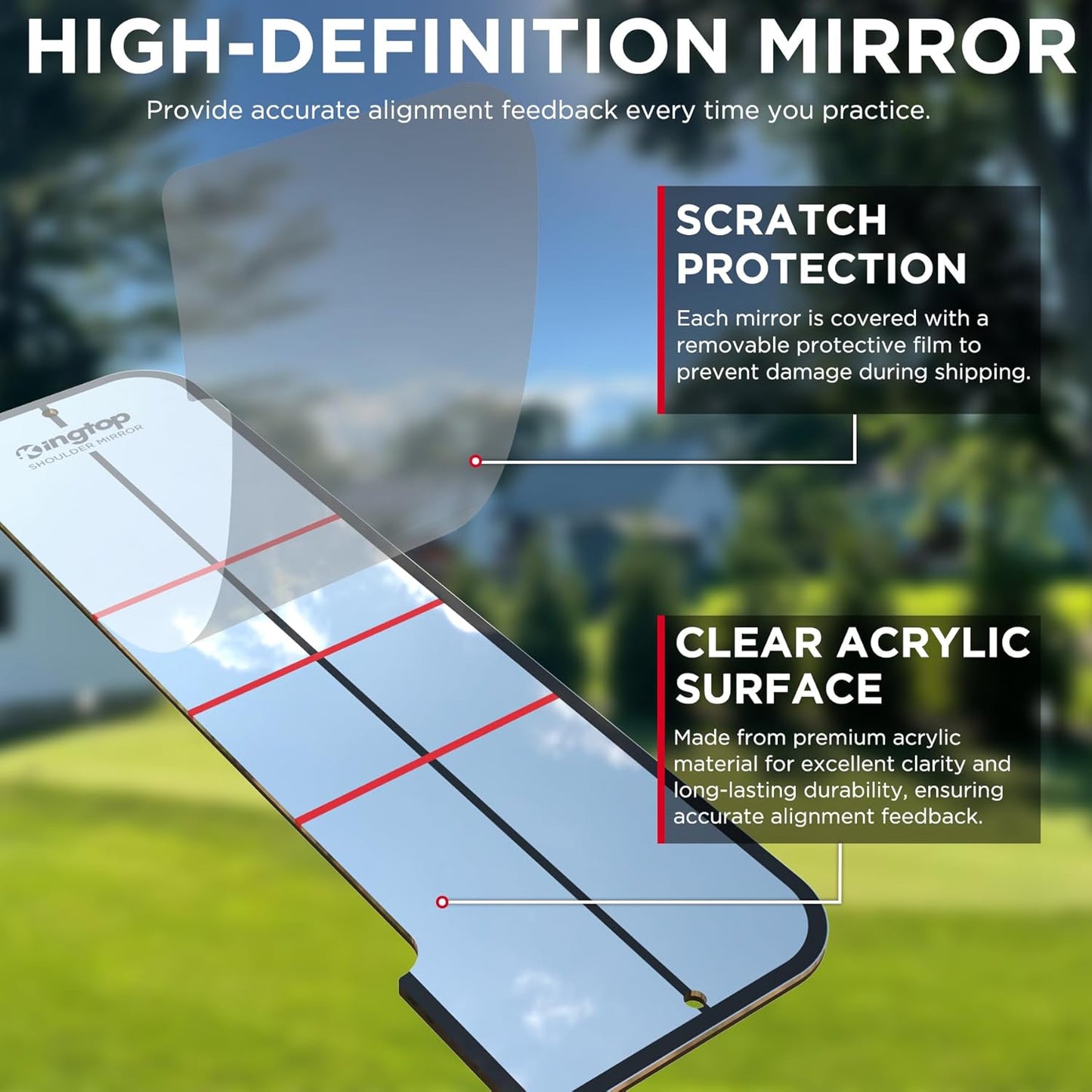 KINGTOP Golf Putting Mirror - Alignment Putting Training Aids for Consistency & Accuracy - Ideal for Indoor | Outdoor Practice, with Carry Bag and Golf Tees