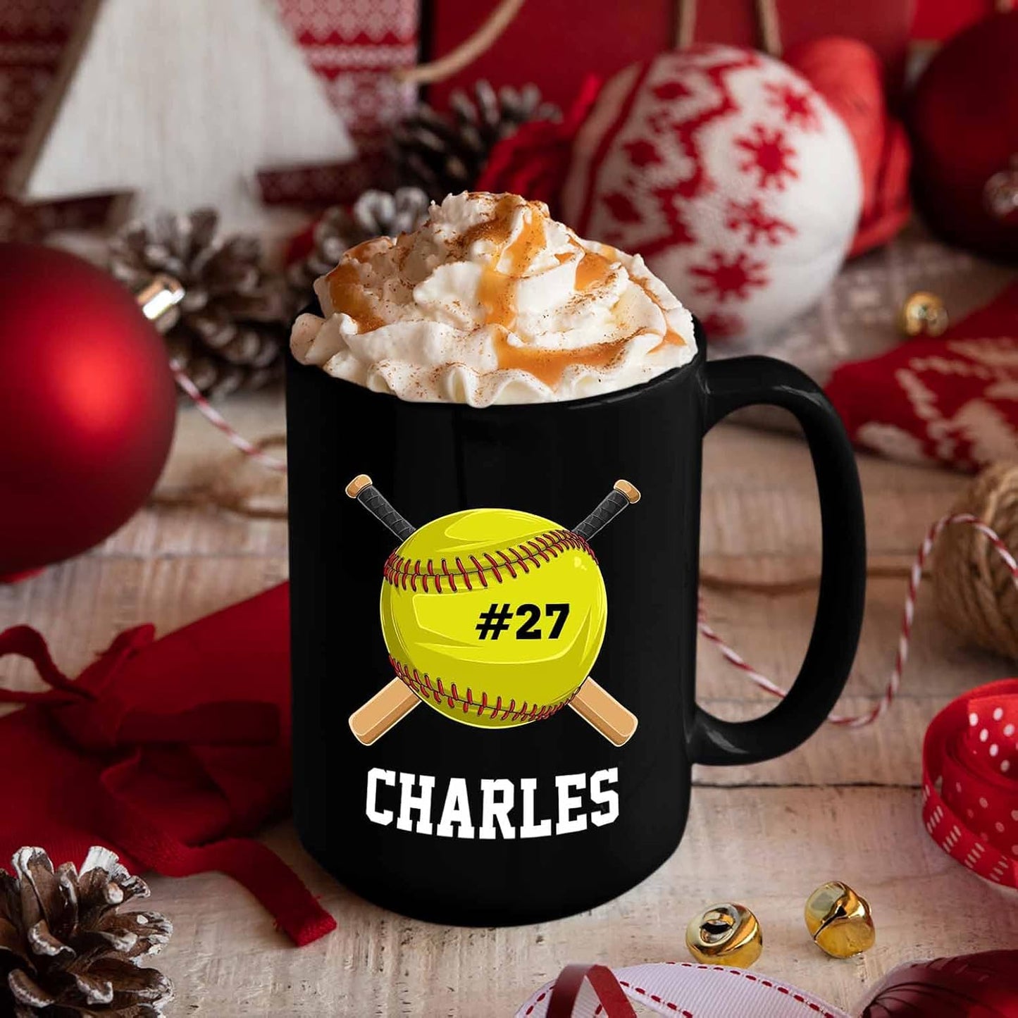 Personalized Name Softball Coffee Mugs 11 Oz 15 Oz, Customized Softballs Black Ceramic Mug Gifts For Softball Lovers Team Coach Softball Lover, Softballs Players Coffee Cup, Softball Sport Travel Mug