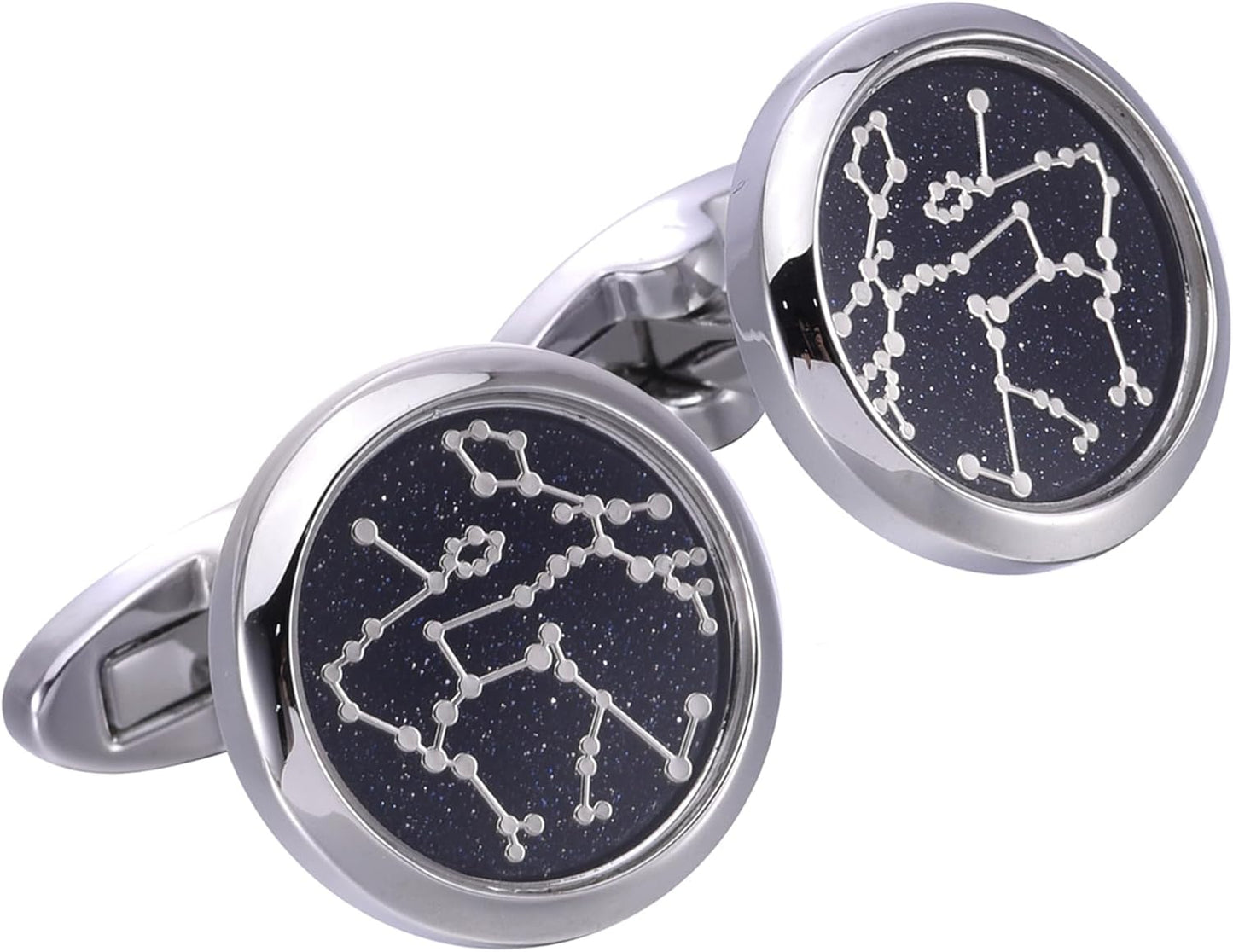 Sky Constellation Pattern Round Men's Cufflinks In Gift Case Sparkling Blue Goldstone Cufflinks for Men Jewelry for Wedding Party Business Birthday Anniversary Dress