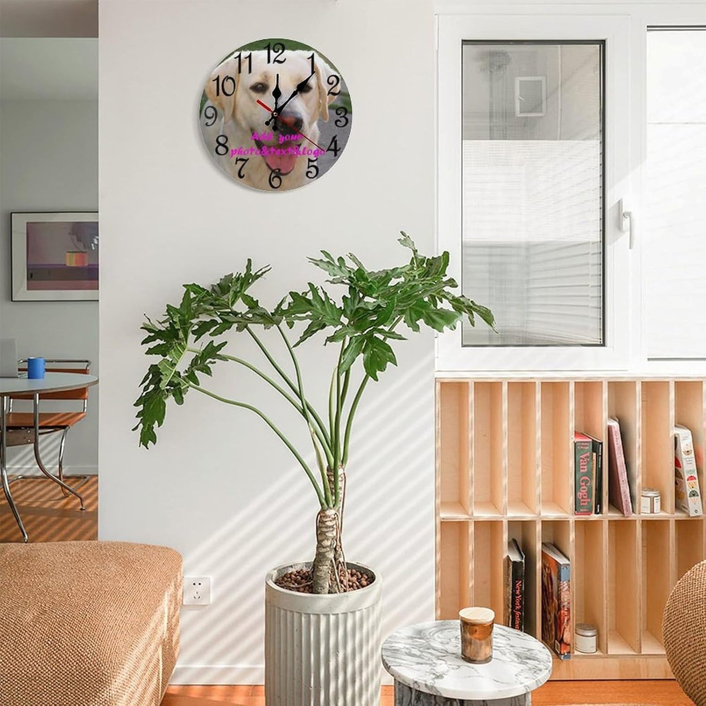 Custom Wall Clock,Personalized Wood Clock add Your Photo/Text,Customizable Silent Round Decoration for Kitchen Bathroom 13.4inch style2