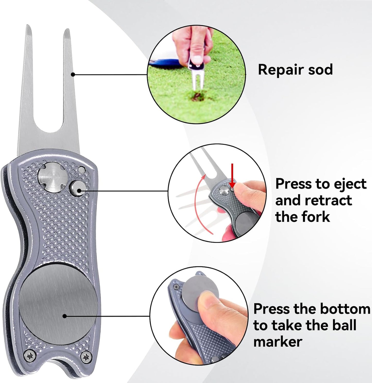 Aulock Golf Towel and Brush Set -16" X 24" Microfiber Towels with Carabiner Clip, Men Cleaning Kit with Golf Club Brush (2 Grey Towel + 1 Brush + Golf Divot Tool)