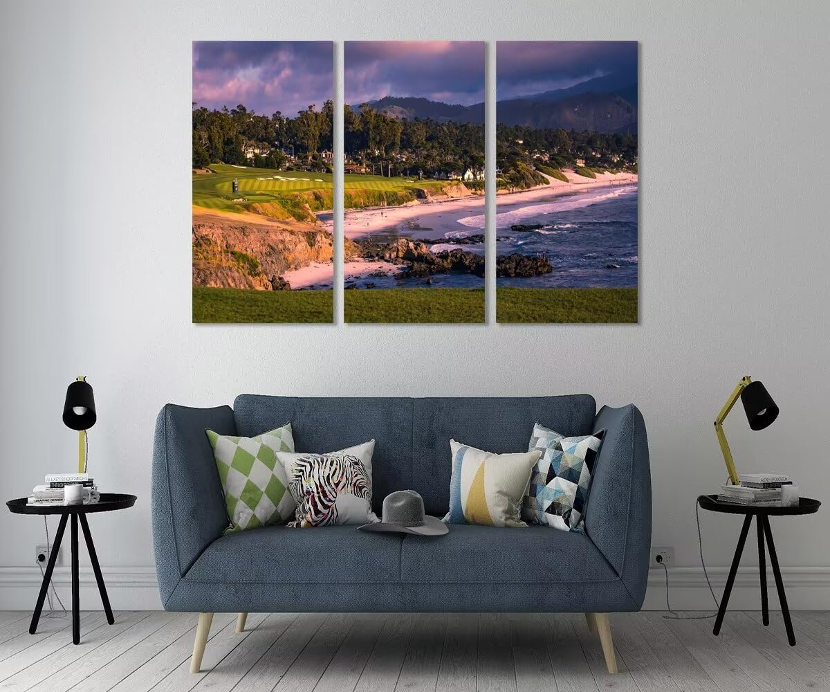 California Coastline Golf Course Wall Art for Living Room Bedroom Bathroom Home Decorations Golf Course Pictures Posters Framed Artwork Ready to Hang(14''W x 28''H x3)