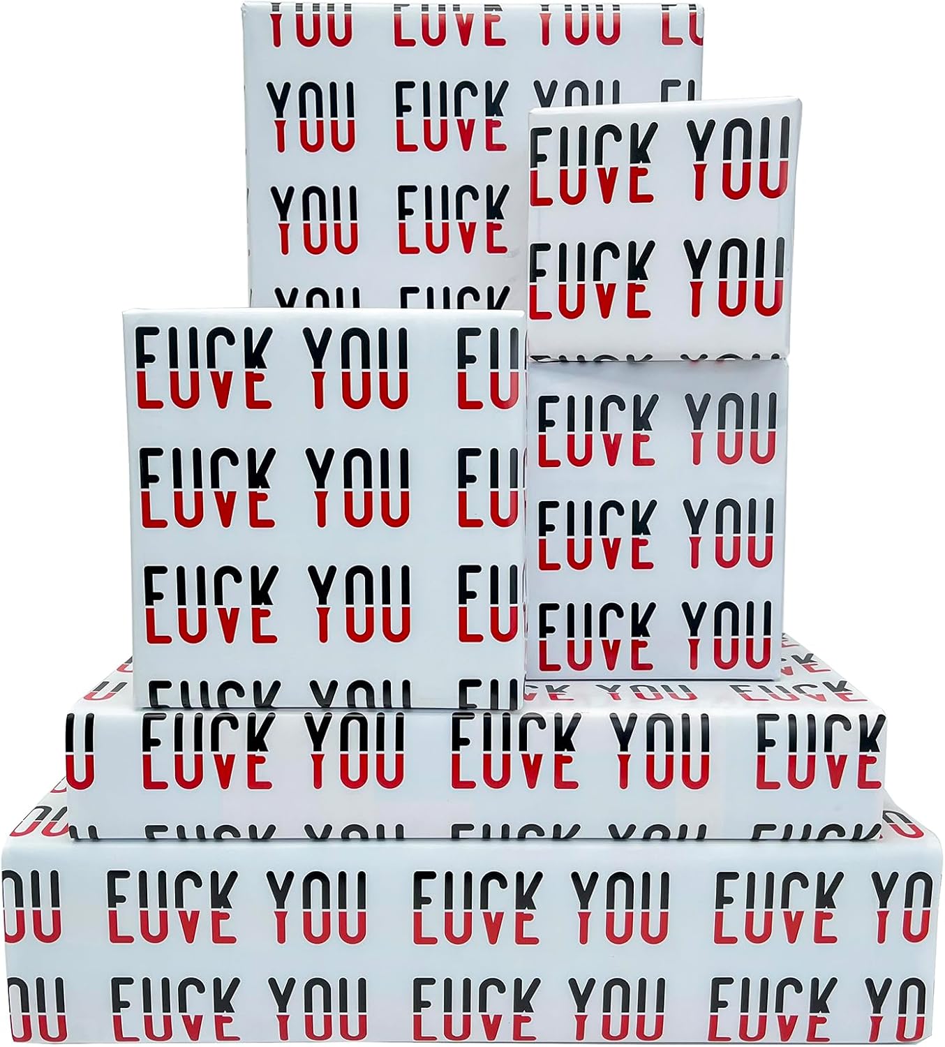 Dtiafu Funny Wrapping Paper for Adult Girlfriend Boyfriend Valentines Day - Fxxk You Love You Words Great for Birthday Wedding - 20 x 28 Inch Per Sheet(6 Sheets)