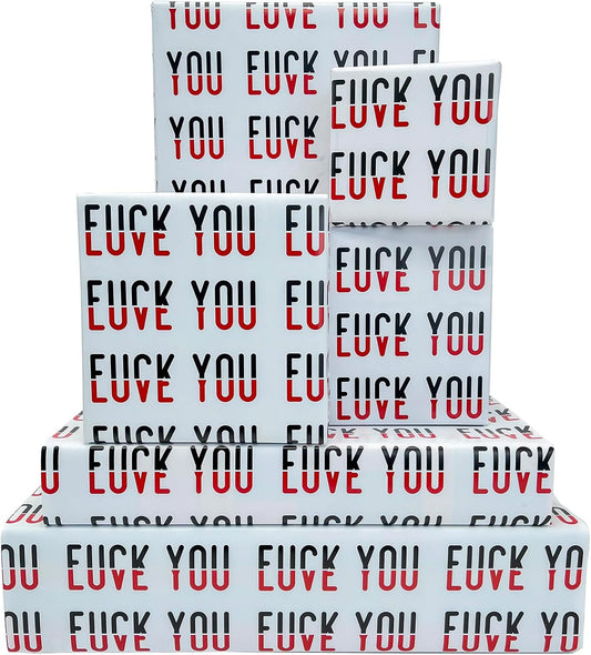 Dtiafu Funny Wrapping Paper for Adult Girlfriend Boyfriend Valentines Day - Fxxk You Love You Words Great for Birthday Wedding - 20 x 28 Inch Per Sheet(6 Sheets)