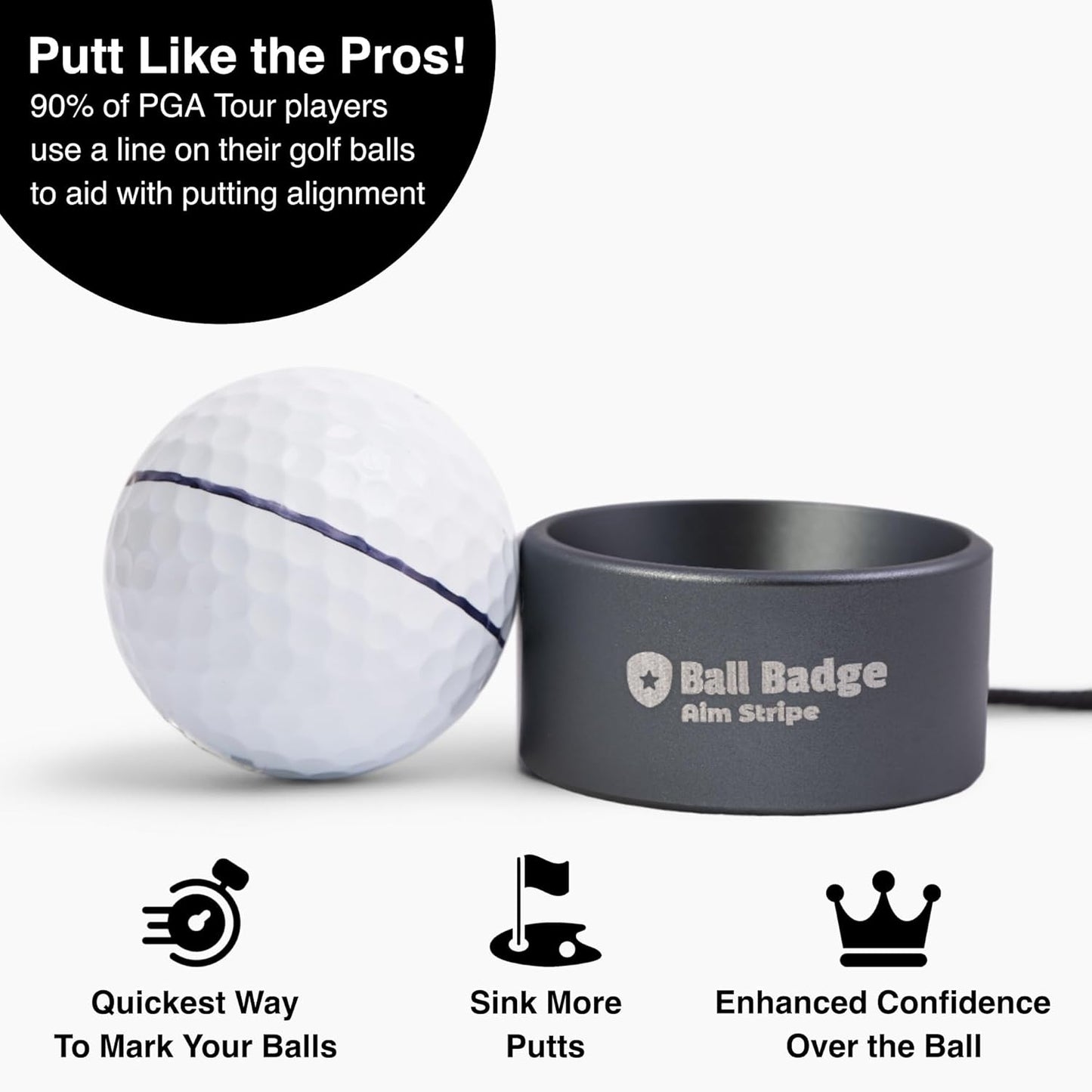 Ball Badge Aim Stripe - 360 Degree Golf Ball Line Marker Kit with Golf Bag Attachment for Perfect Alignment and Precision Putting