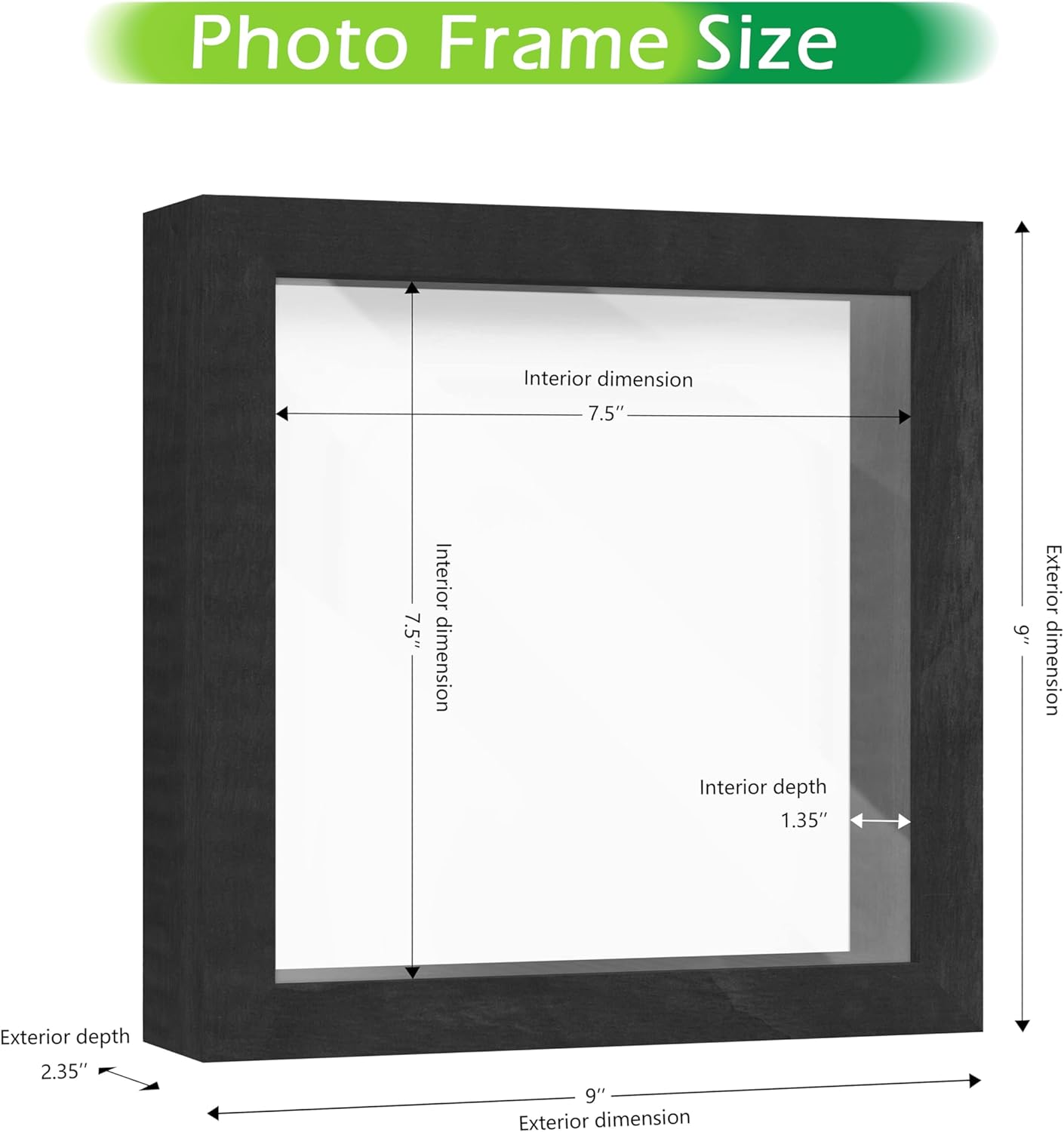 FrameWorks 8x8 Driftwood Wooden Shadow Box Frame – Soft Felt Back, Tempered Glass, and Included Elegant White Ball Push Pins