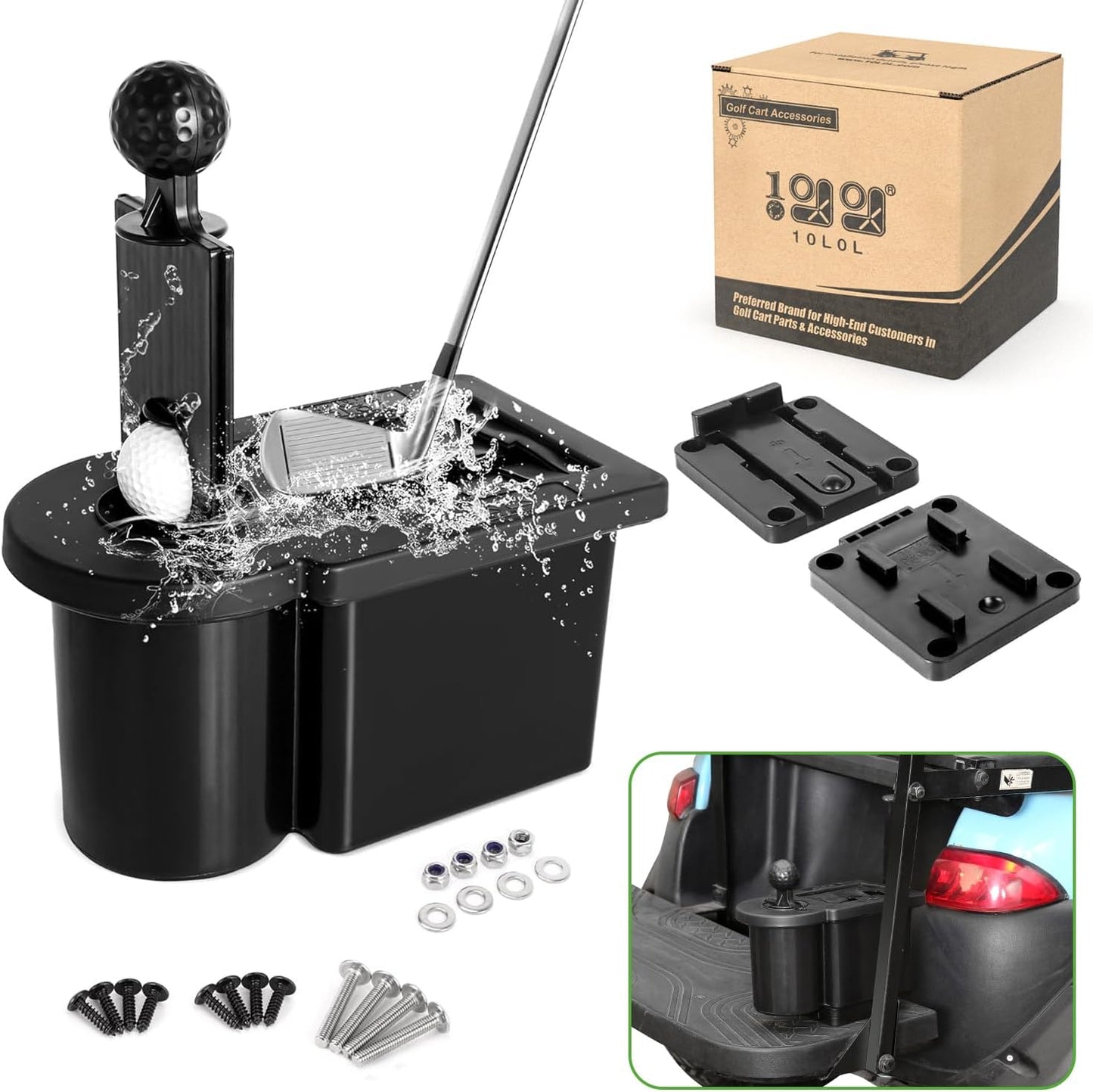10L0L Golf Cart Ball and Golf Club Head Cleaner/Washer 2-in-1 with Universal Bracket-Removable-Fits EZGO TXT RXV & Club Car DS Precedent & Yamaha Models