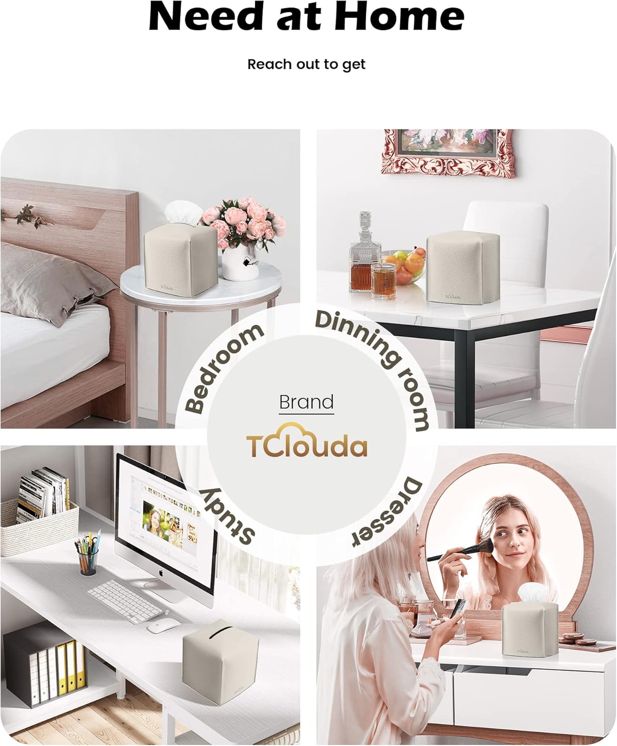 Tissue Box Cover for PU Leather, Modern Simple Solid Color Holder Square Tissue Bag, Ideal for Bathrooms,Office,Car,Outdoor Tent,Dining Table,5"X5"X5", Single Off-White