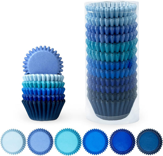 qiqee Mini 300-Count Cupcake Liners Cupcake Cups Food Grade 6 Solid Blue Colors Cupcake Papers Baking Cups Cupcake Wrappers (Mini Size)