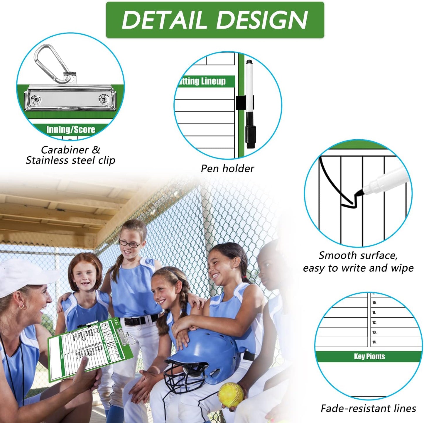 LEAP Coach Board Double Sided Design Premium Dry Erase Clipboard with Dry Erase Marker Pen and Pen Holder for Baseball, Basketball, Soccer, Football, Ice Hockey