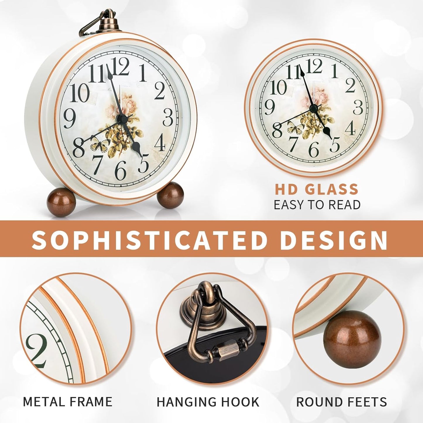 Maxspace Classic Vintage Analog Clock - Elegant and Decorative With Distressed Metal Frame for Office, Living Room or Bedroom - Silent Non-Ticking