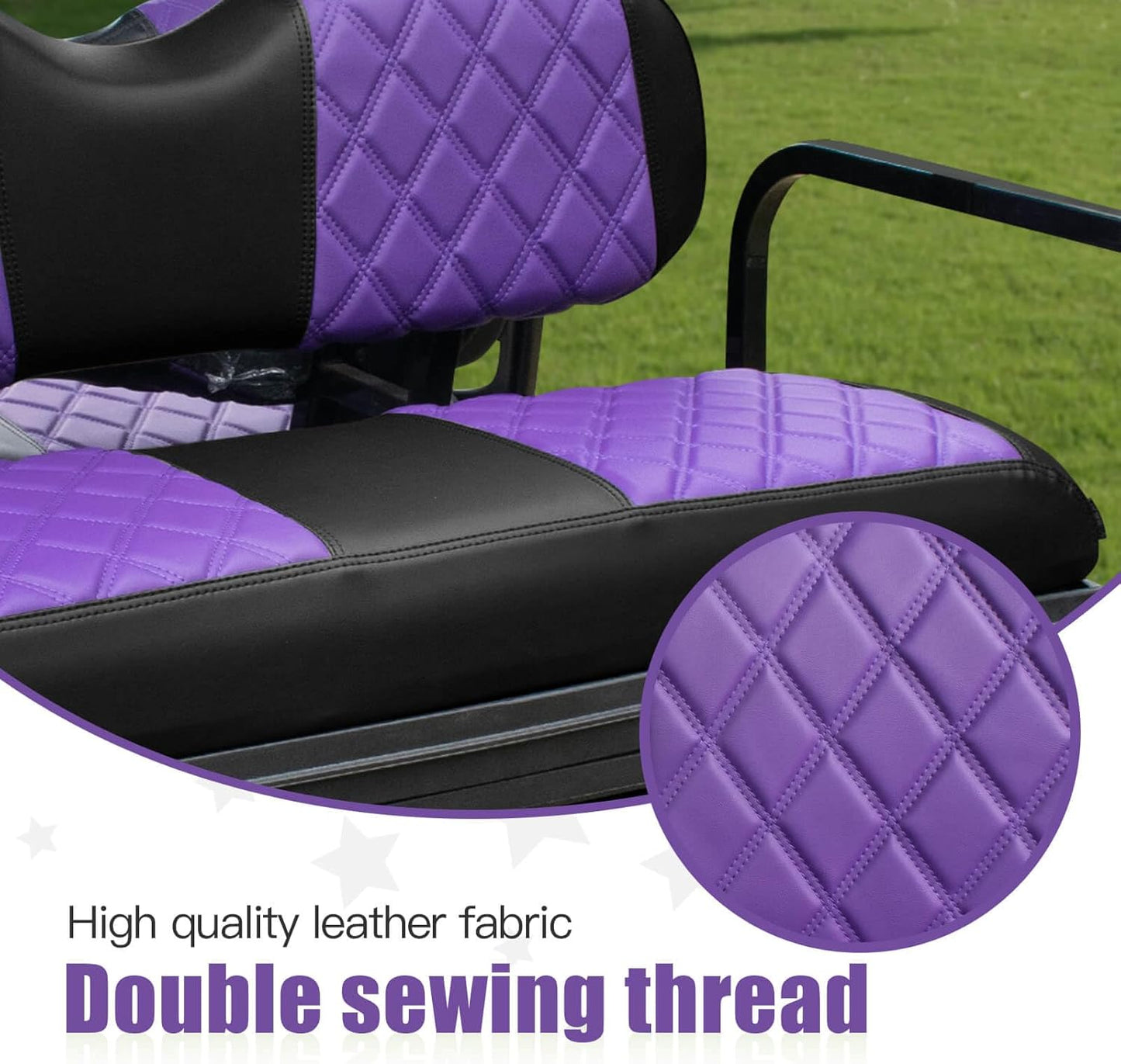 NOKINS Golf Cart Seat Covers Fit Club Car Precedent/DS/EZGO RXV/TXT/Yamaha Drive Aftermarket Standard Rear Seat Cushion, No Stapler, Multiple Colors&Breathable (Purple&Black)