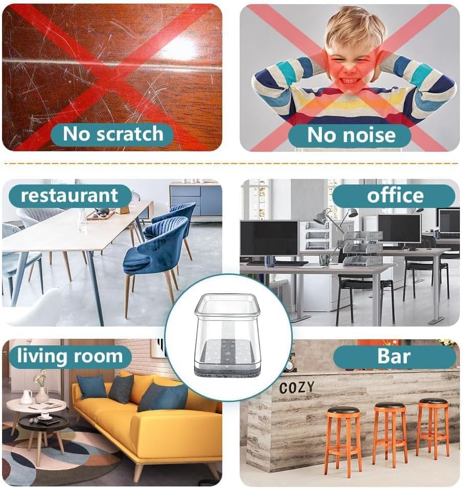 Ansible 24 Pcs Chair Leg Floor Protectors Square, Silicone Felt Furniture Leg Pads Caps Covers for Hardwood Floors (Fit:1-5/8" to 2")