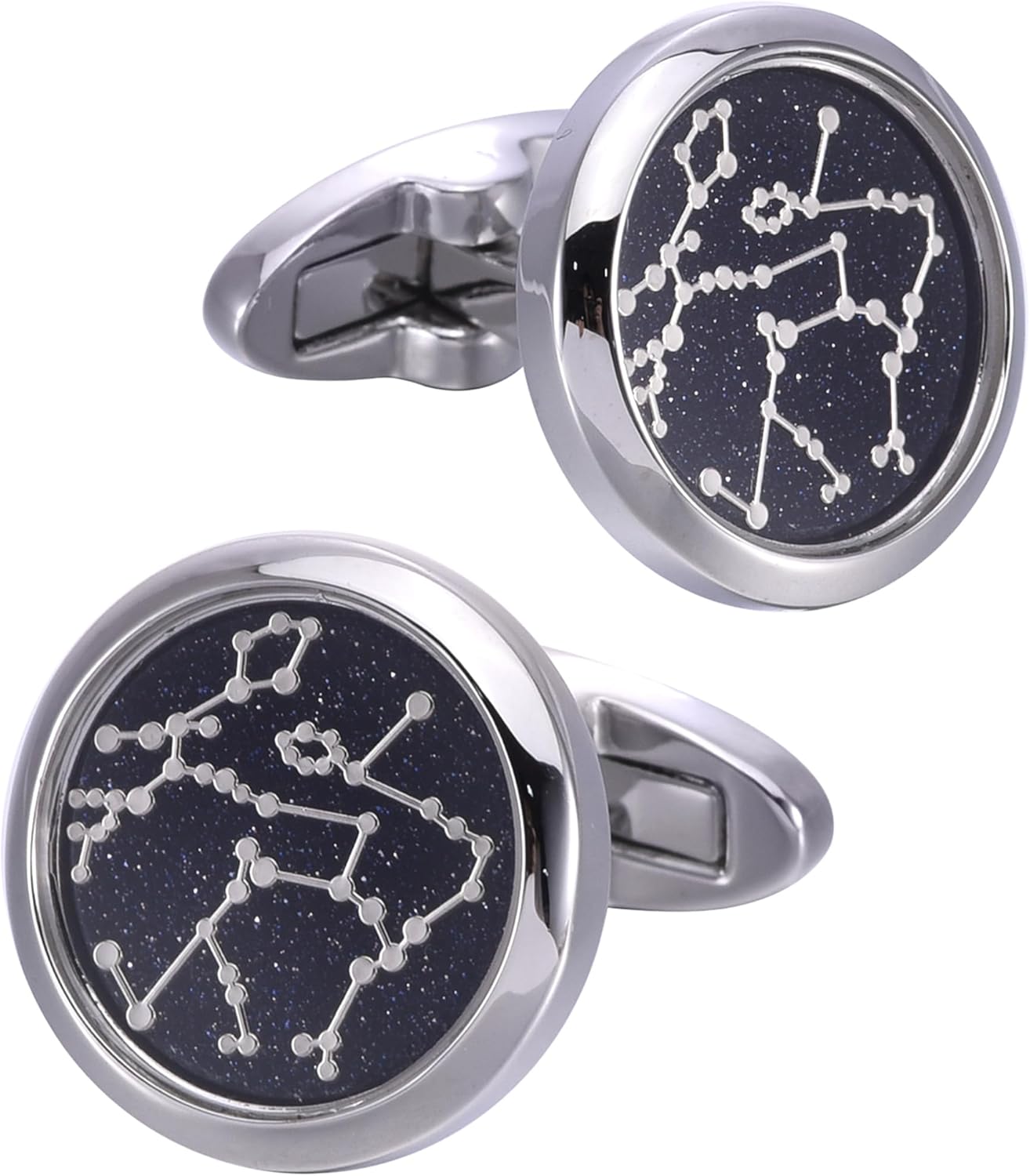Sky Constellation Pattern Round Men's Cufflinks In Gift Case Sparkling Blue Goldstone Cufflinks for Men Jewelry for Wedding Party Business Birthday Anniversary Dress