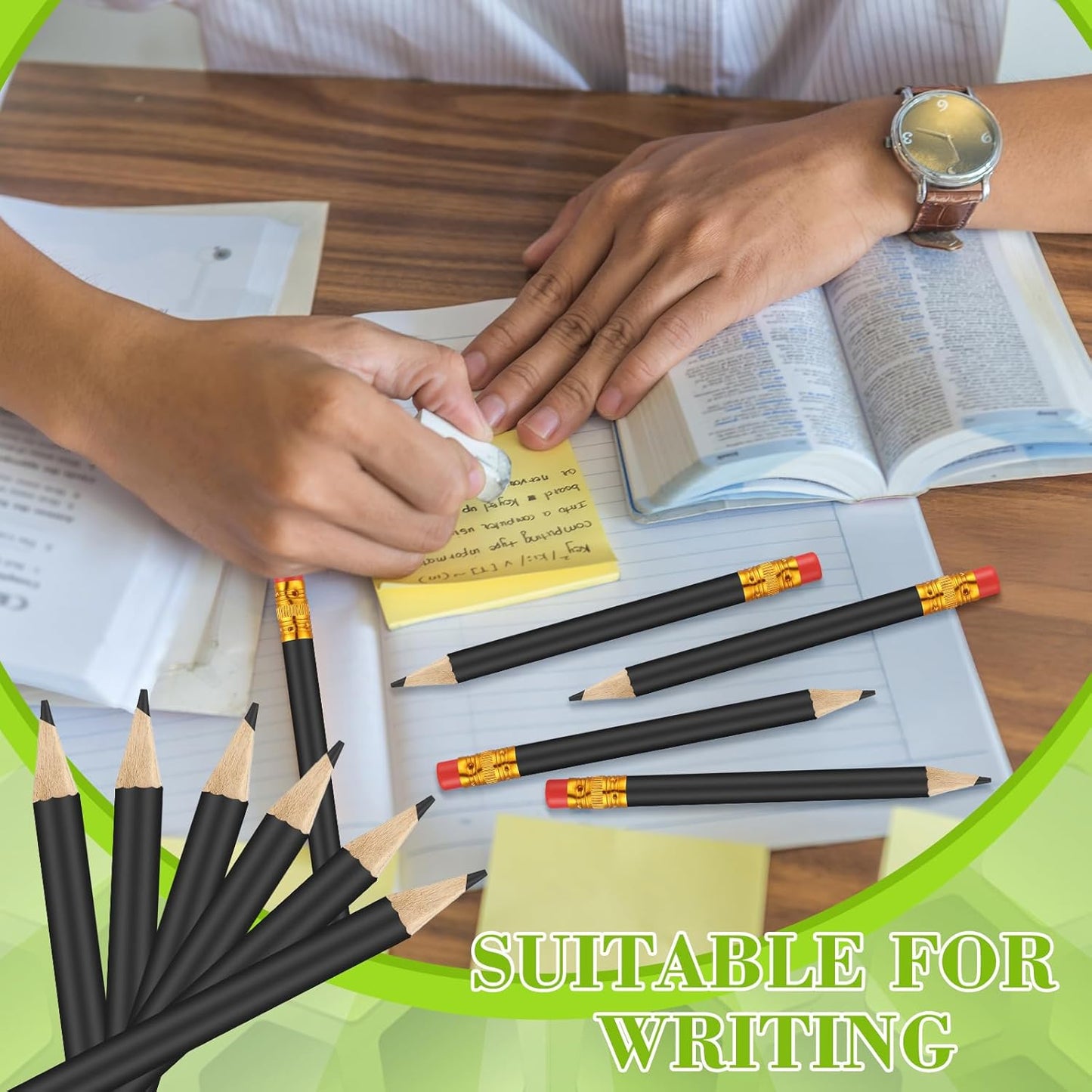 50 Pcs 4 Inch Mini Golf Pencils with Erasers Bulk Pack of Wooden Pencils for Parties Weddings School and Offices (Black)