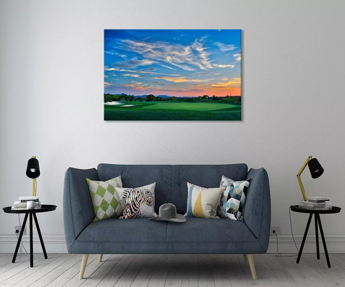 Arizona Scottsdale Golf Course Wall Art for Living Room Bedroom Bathroom Home Decorations Sunset Arizona Scottsdale Landscape Picture Poster Framed Artwork Canvas Prints Ready to Hang(18''H x 24''W)