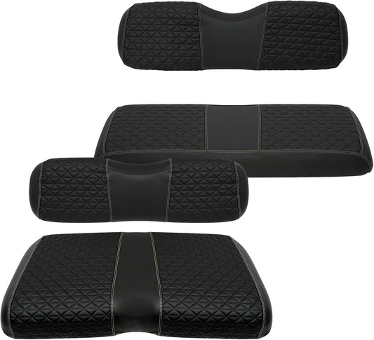 XUANYUDG0769 Golf Cart Front and Rear Seat Covers for EZGO TXT/RXV Club Car DS/Precedent Yamaha G29, Vinyl Leather Made/Adjustable Straps and Retractable Buckle/No Stapler Required,4PCS