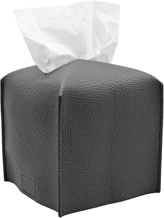 Livelab Tissue Box Cover, Square Decorative PU Leather Tissue Box Holder Modern Tissue Case Facial Paper Organizer Dispenser for Bathroom, Vanity Countertop, Night Stand, Desk, Car 5X5X5'' | Dark Gray
