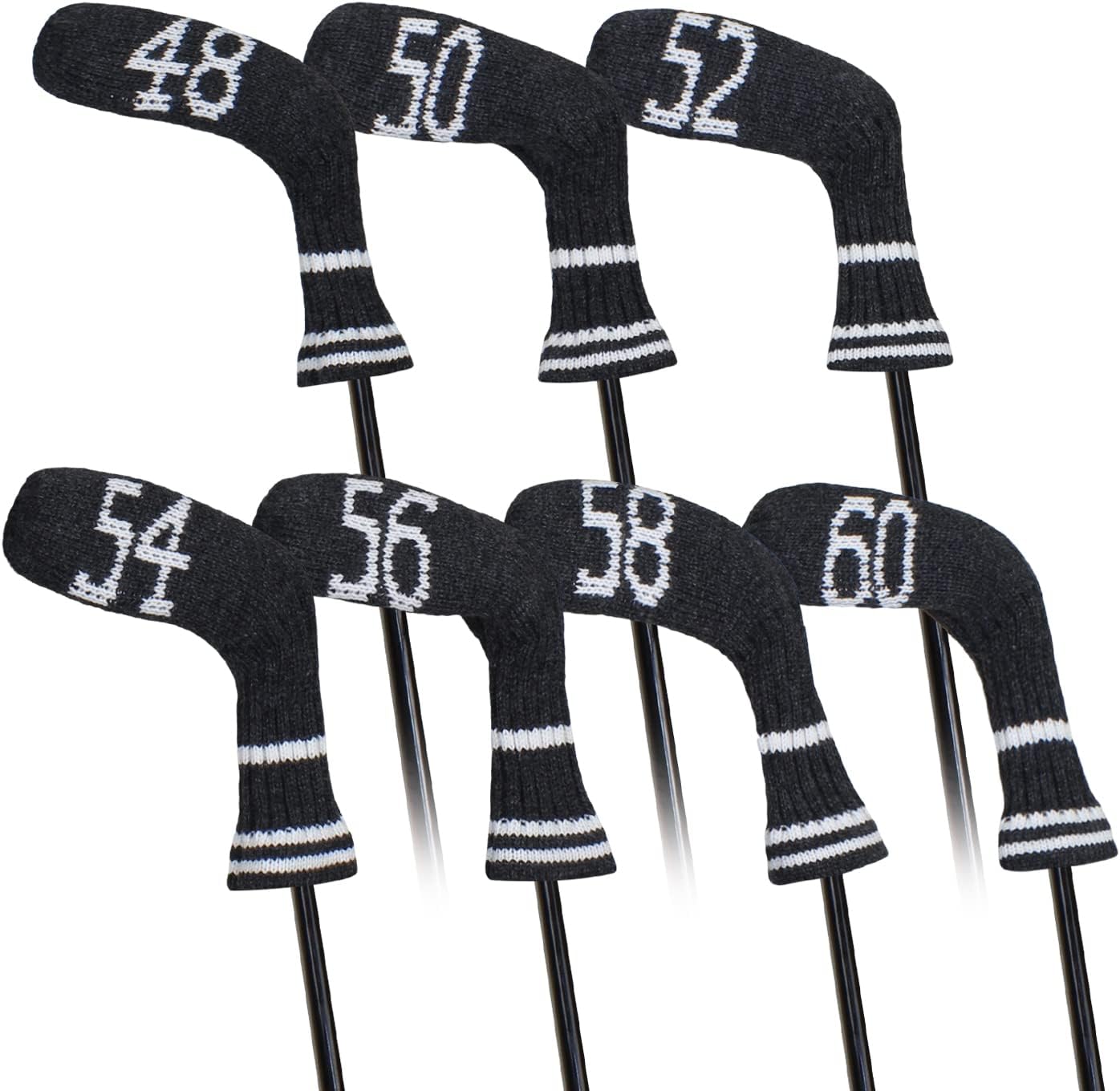 Scott Edward 1/7/10 Pcs Knitted Golf Club Head Covers for Irons Wedge Cuteness and Basically Socks Shape Washable Golf Club Head Protector on Classic Stripes Style，Double Sided Customization