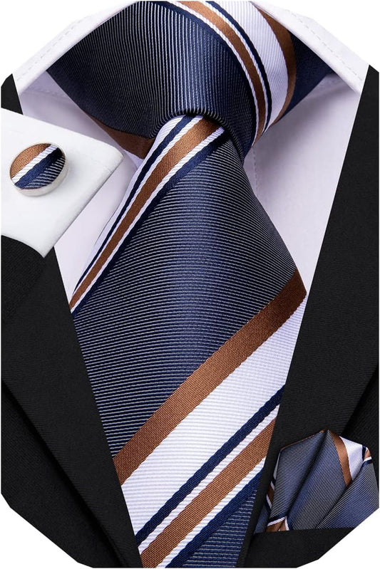 Dubulle Mens Paisley Striped Tie WOVEN Necktie for Men and Handkerchief Cufflinks Set Wedding Formal Business