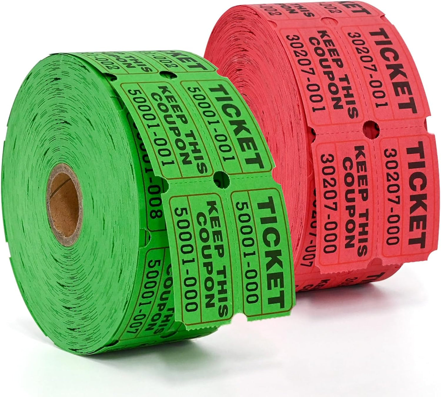 L LIKED 2000 Raffle Tickets Double Rolls 50/50 Stub Tickets with Consecutive Numbers 1000 Pairs per Roll,2 Rolls-Green,Red