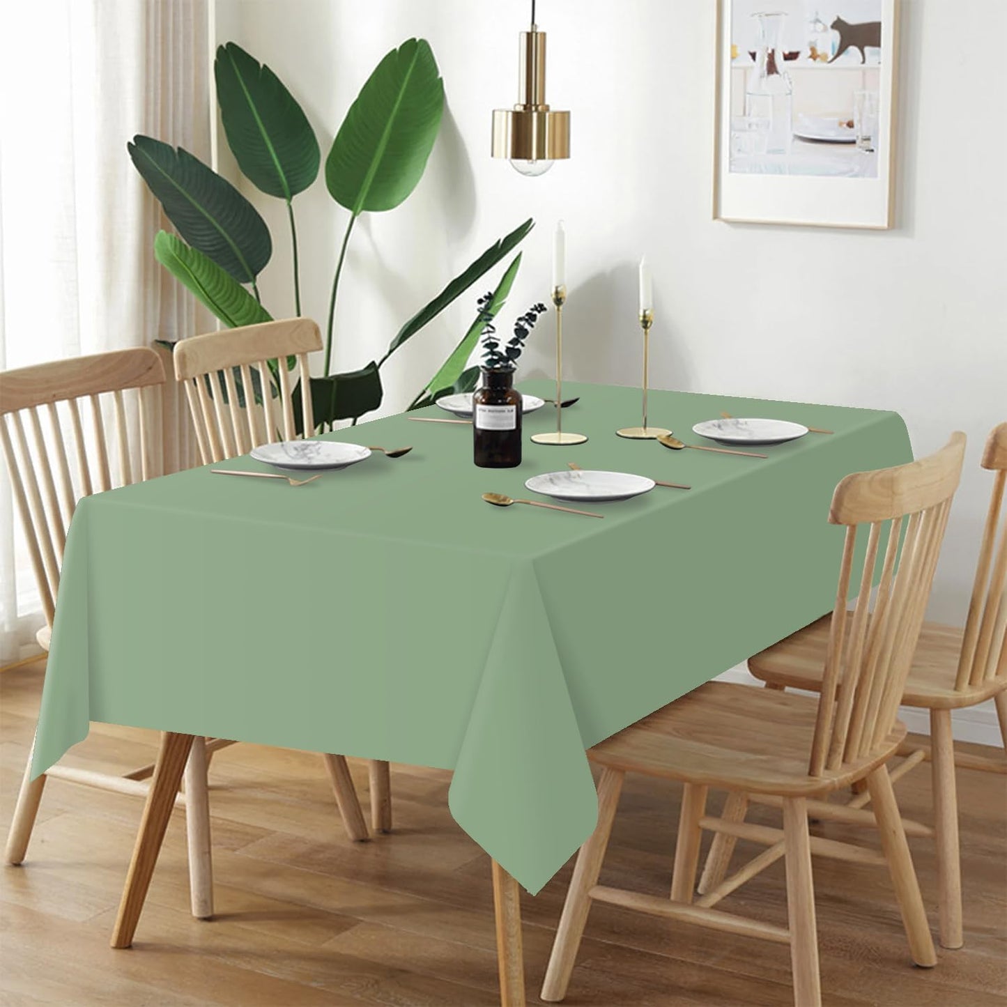 QIKSION Plastic Table Cloth Disposable 6 Pack, 54 x 108 Inch Tablecloths for Rectangle Tables, Sage Green Plastic Table Cover