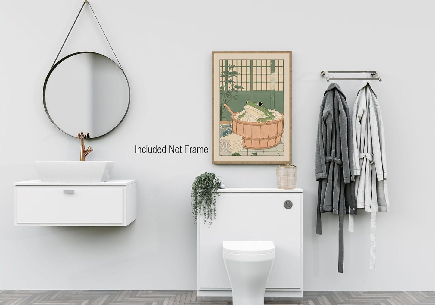 Funny Bathroom Wall Art Japanese Aesthetic Frog in a Bathtub Posters Cute Animal Canvas Prints Vintage Neutral Minimalist Wall Decor for Apartment Dorm 24x36in Unframed