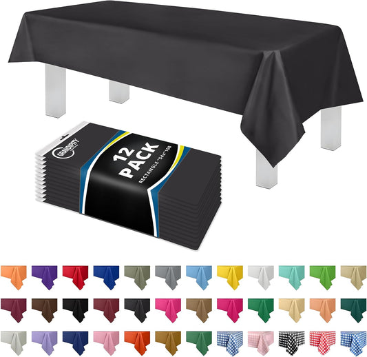 Grandipity 12 Pack Premium Disposable Plastic Tablecloth 54 Inch. x 108 Inch. Decorative Rectangle Table Cover - Dark Grey