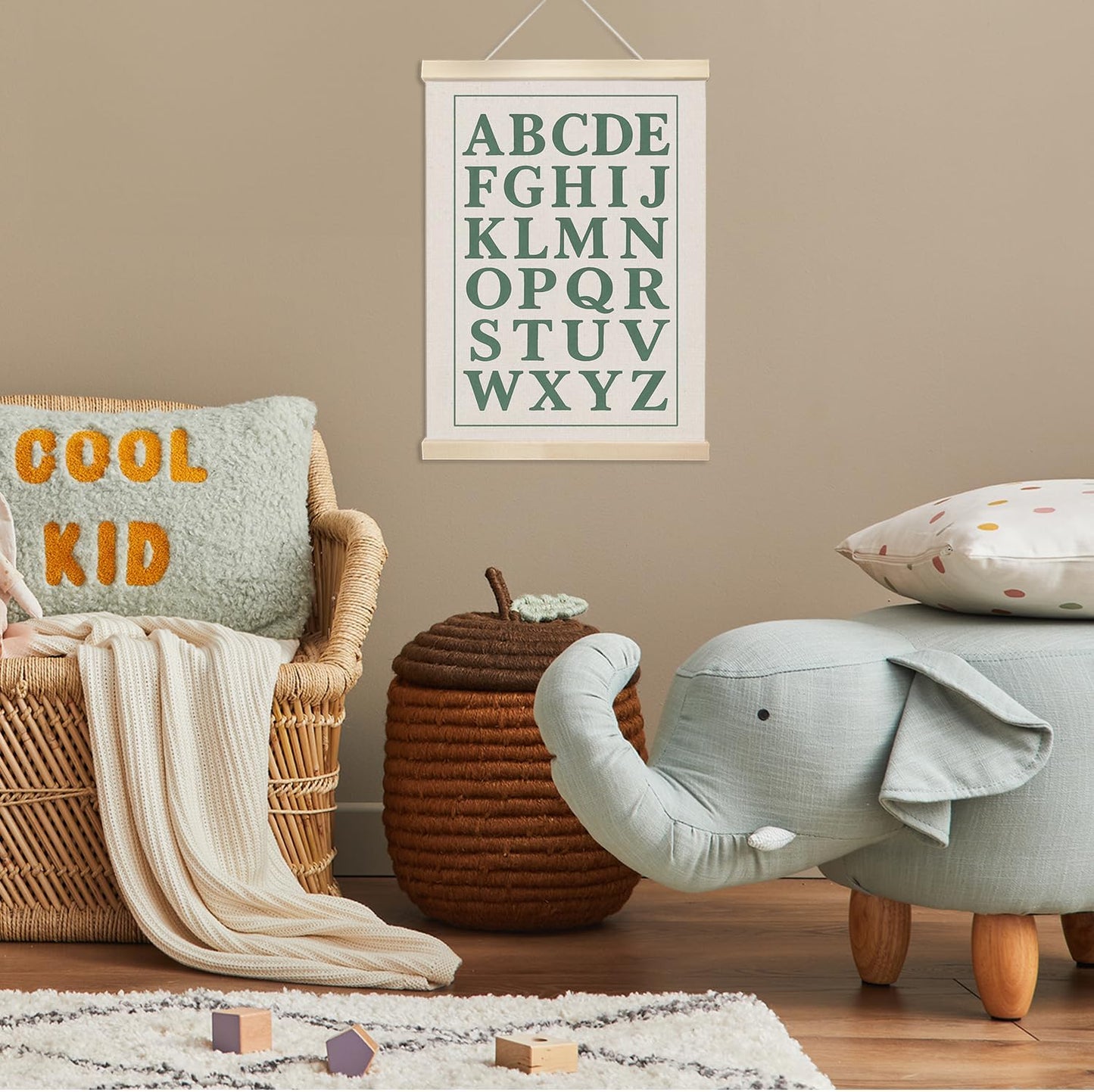 Xmsaitar Vintage Classroom Alphabet Poster Hanger Frame Wall Decor, Sage Green ABC Prints for Wall Hanging Decor Art, Nursery Educational Banner for Kids Toddler Room Dorm Playroom Preschool 12x16in