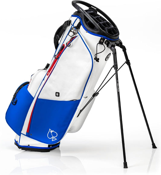 Pins & Aces Player Preferred Golf Bag - Premium Design, Lightweight Golf Bag with Stand - Velvet-Lined 5-Way Club Divider System