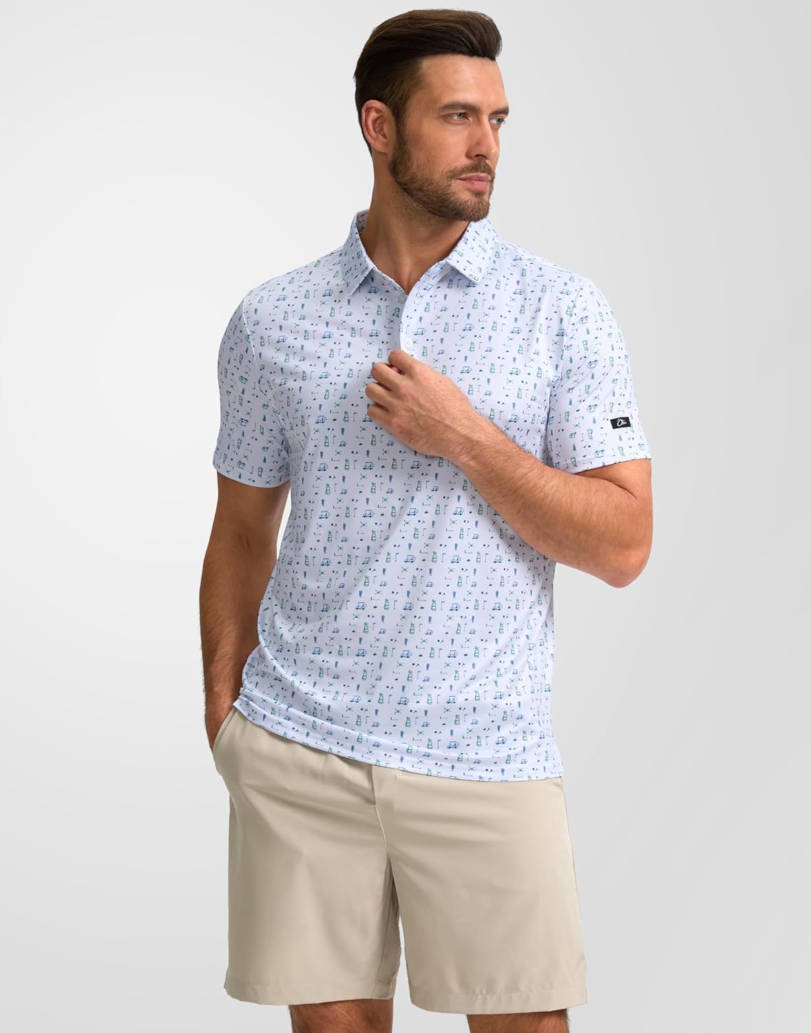 Obla Mens Golf Polo Shirts Short Sleeve Dry Fit Performance Moisture Wicking Casual Print Collared Golf Shirts for Men
