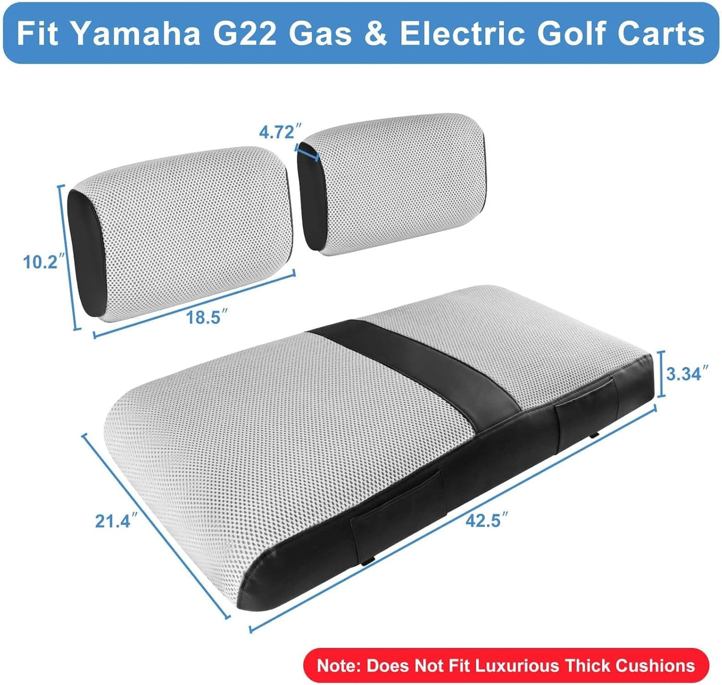 MOSNAI Golf Cart Seat Cover for Yamaha G22 G19 G16 G9 G2, Golf Cart Front Seat Cover Fit OEM Ordinary Seat Cushion, Breathable Comfortable Polyester Mesh Cloth and Leather Combination Appearance