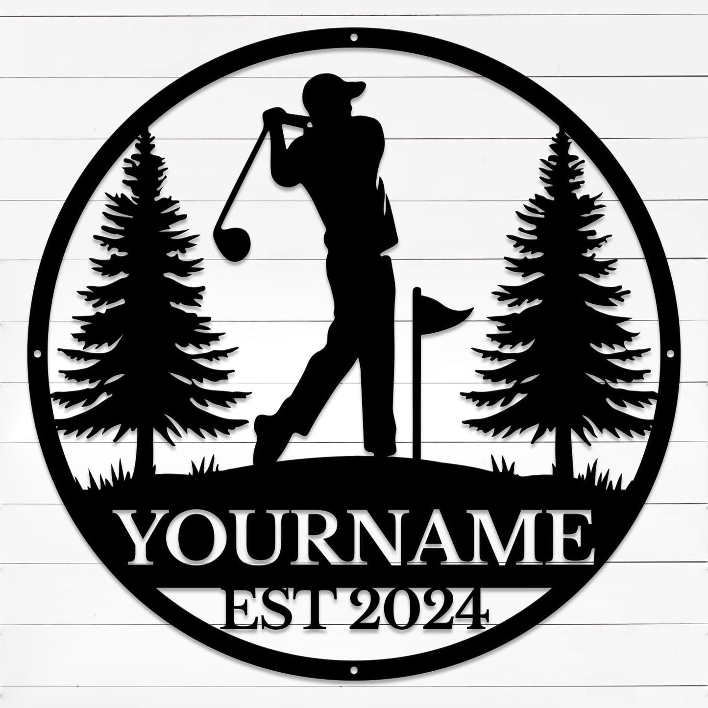 Golf Art Metal Signs,Custom Golf Metal Name Signs,Personalized Golf Signs,Black Golf Metal Wall Art Signs,Golfball Home Outdoor Metal Signs (Style A)