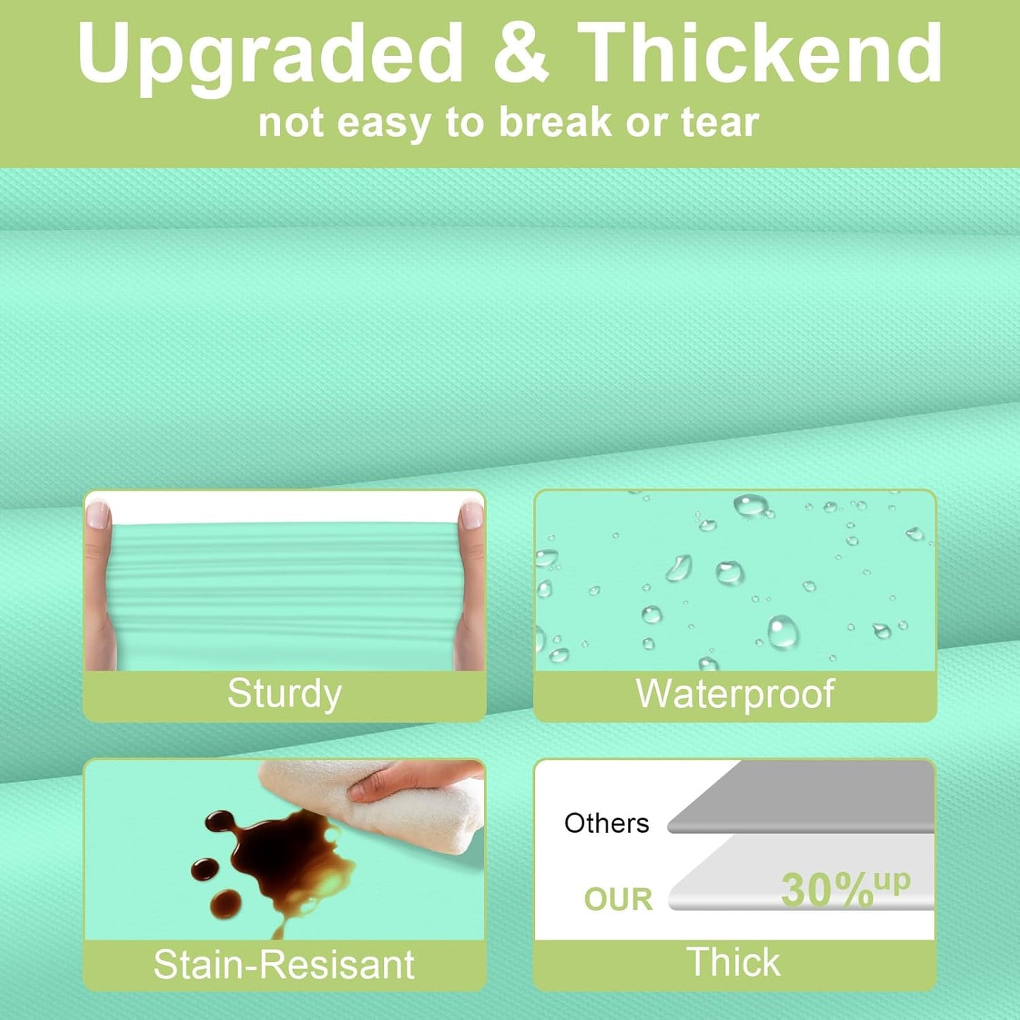 QIKSION Plastic Table Cloth Disposable 2 Pack, 54 x 108 Inch Tablecloths for Rectangle Tables, Fresh Mint Plastic Table Cover