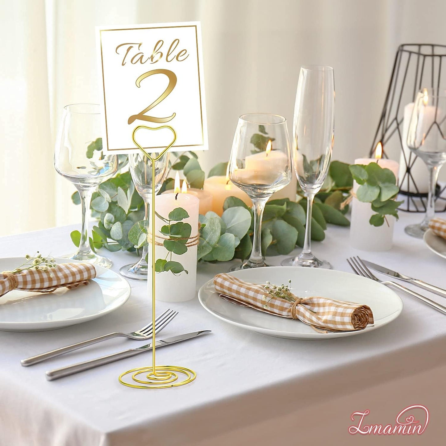 16pcs Place Card Holders, 8.75 Inches Tall Table Number Holders, Gold Picture Holder for Tables with Heart Shaped Clip for Wedding, Photos, Food Signs, Memo Notes, Restaurant, Birthday