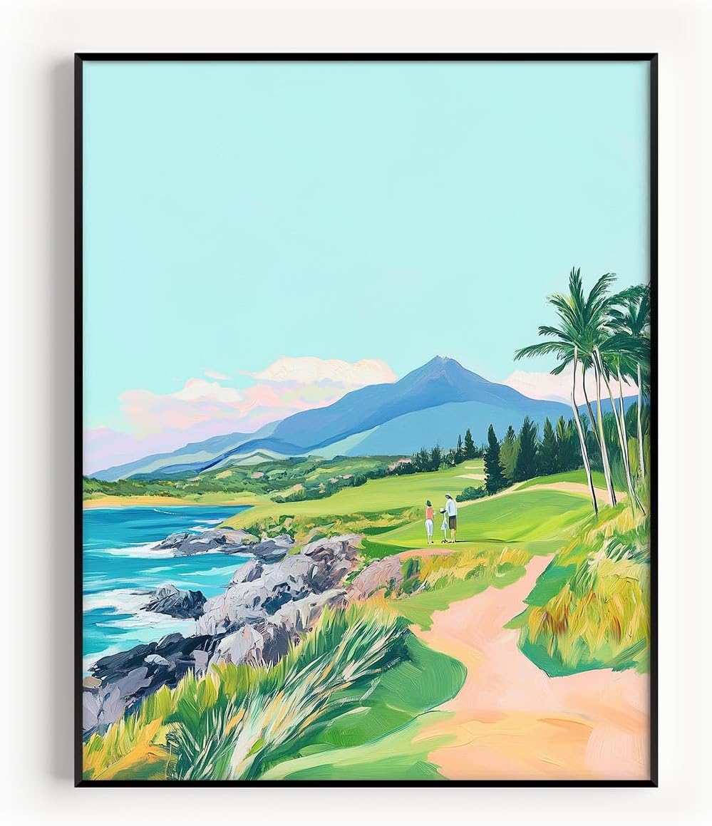 Golf Course Floral Pastel Art Print Posters - Premium Giclee Fine Art Prints - Golf Course Home Decor Posters, Golfer Art Prints for Home and Office Decor - Vintage Aesthetic, Ready to Frame