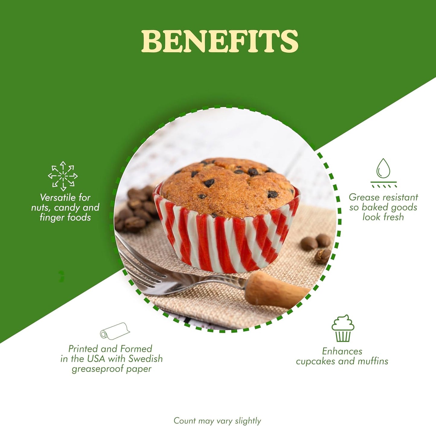 Regency Wraps Greaseproof Professional Grade Baking Cups, Pack of 40, Standard Liners, Red/White Stripe, for Cupcakes, Muffins, Candy, Non Stick