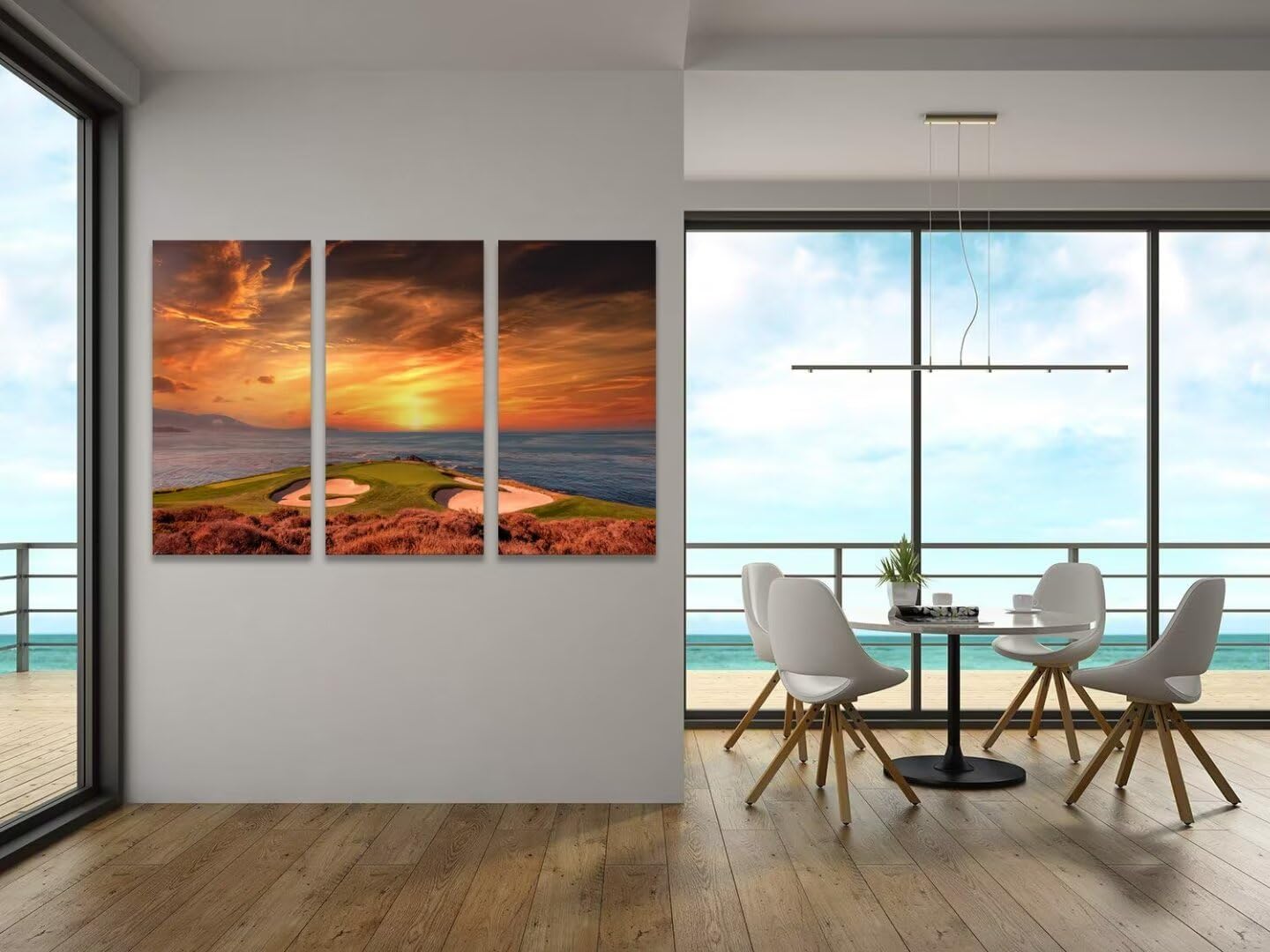 Pebble Beach Golf Course Wall Art for Living Room Bedroom Bathroom Home Decorations Monterey California Golf Course Pictures Posters Framed Artwork Canvas Prints Ready to Hang(14''W x 28''H x3)