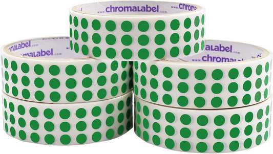 ChromaLabel 0.25 Inch Standard Green Permanent Adhesive Color Code Dot Label Kit, 1000 Stickers per Roll, 5 Pack