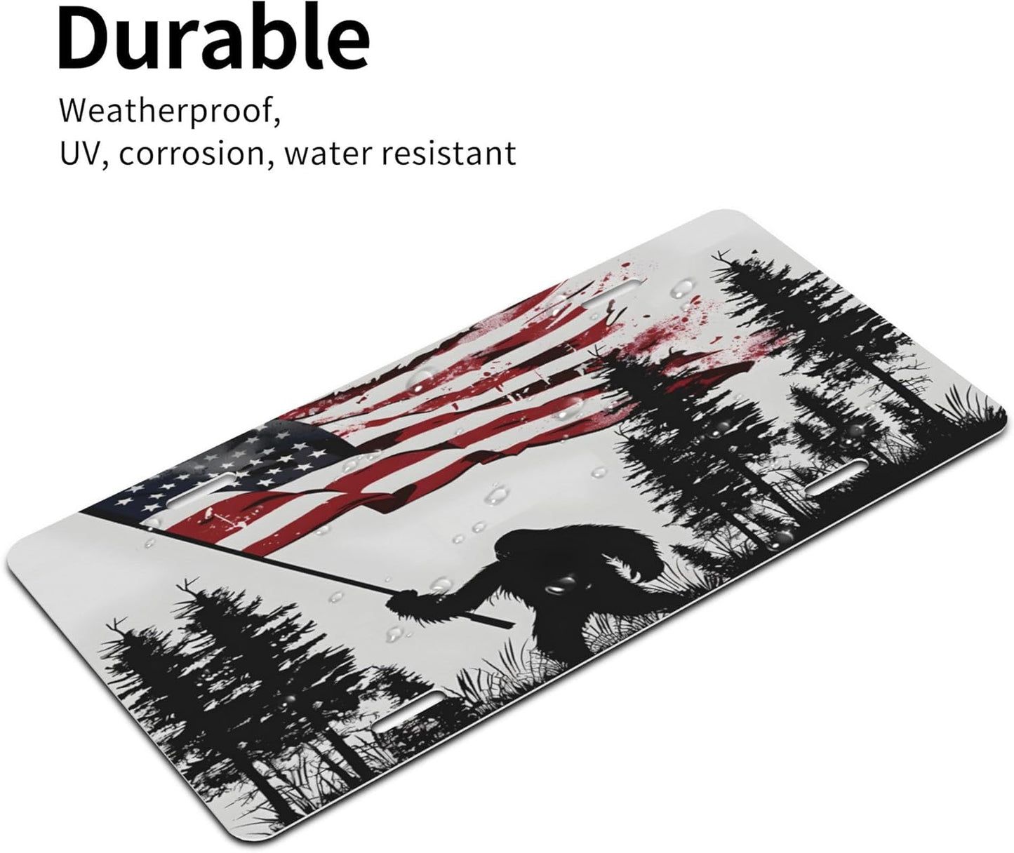 Flag Bigfoot Forest License Plate Funny Aluminum Front License Plates Decorative Waterproof Rust-Free Metal Car Plate Covers for Women Men Car Tag Accessories fit Truck SUV Rv 12 X 6 Inch