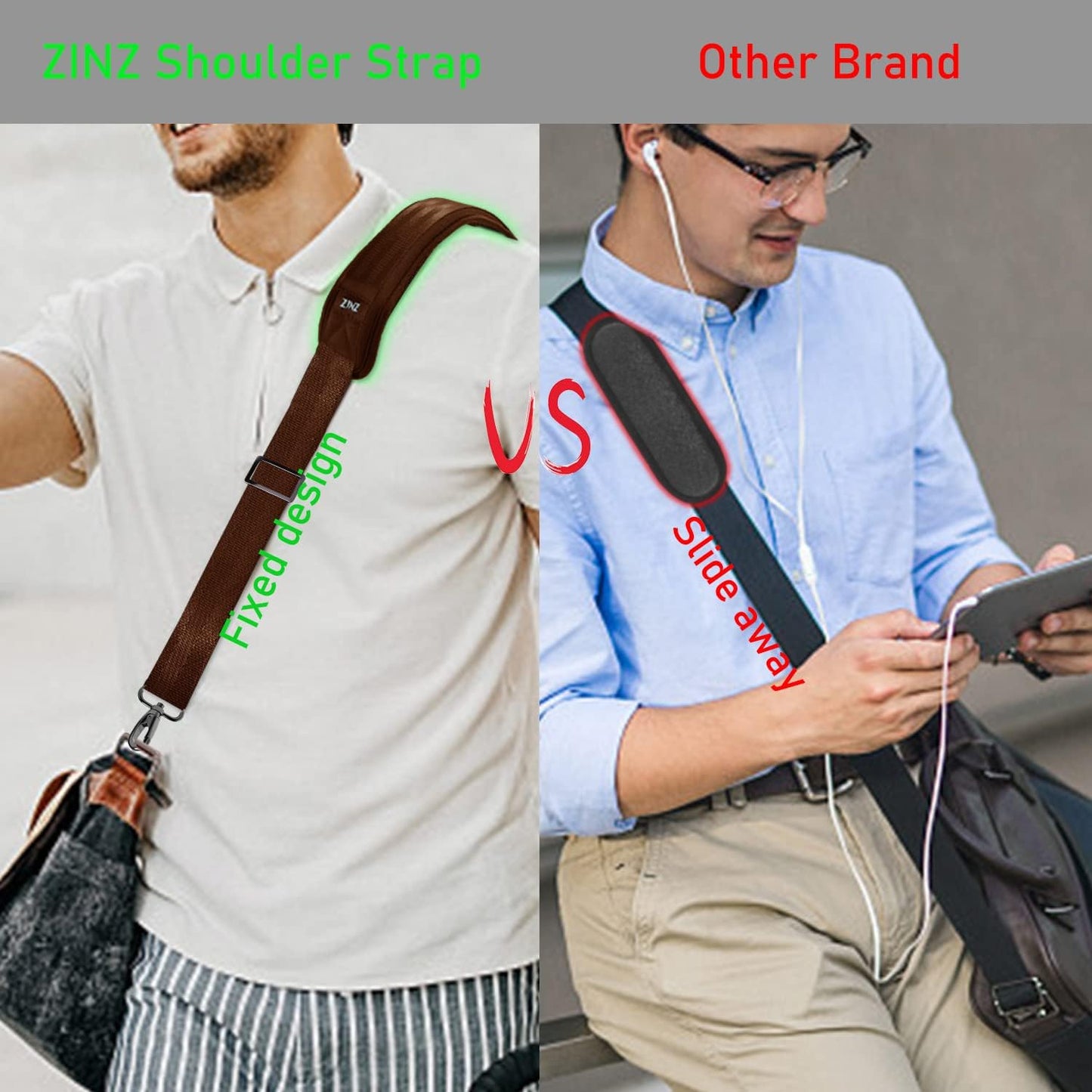 ZINZ 77 Inch Shoulder Strap Univesal Bag Strap with Fixed Pad Ultra Thick Plus Long & Breathable Cushion, Replacement Strap for Bags,Brown