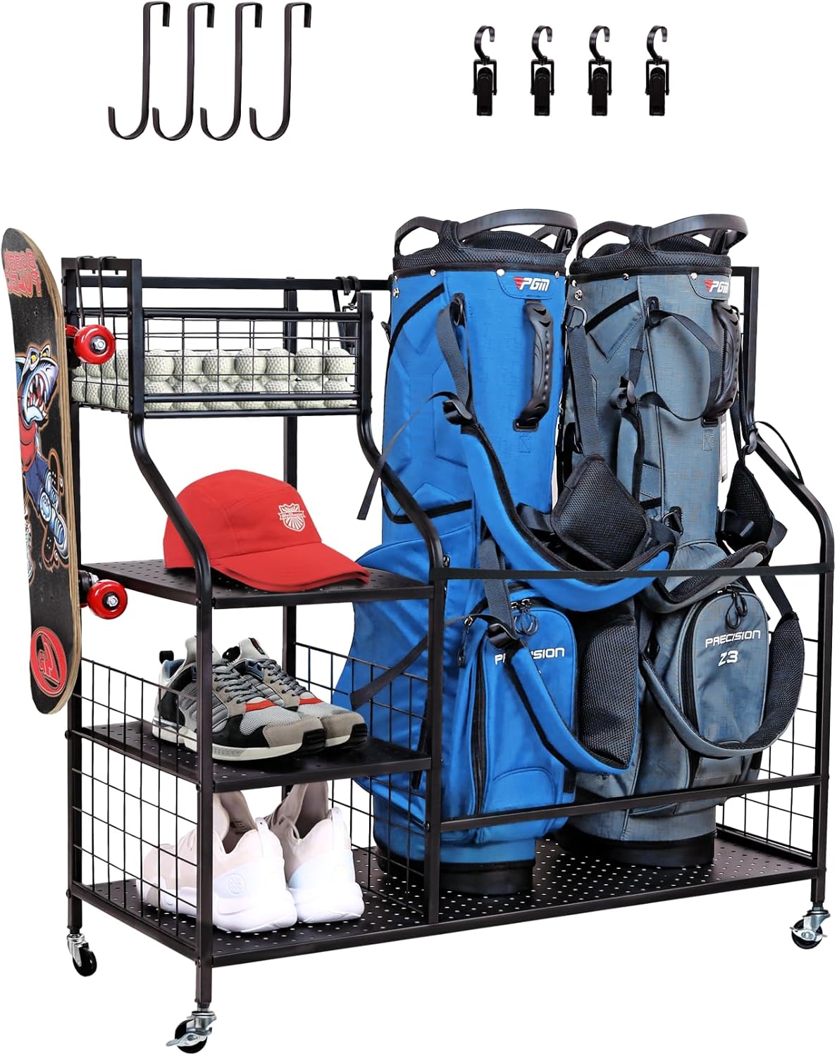 Golf Storage Rack Golf Bag Organizer for Garage, Golf Club Holder Extra Large Golf Bag Stand for 2 Golf Bags、Golf Equipment Accessories